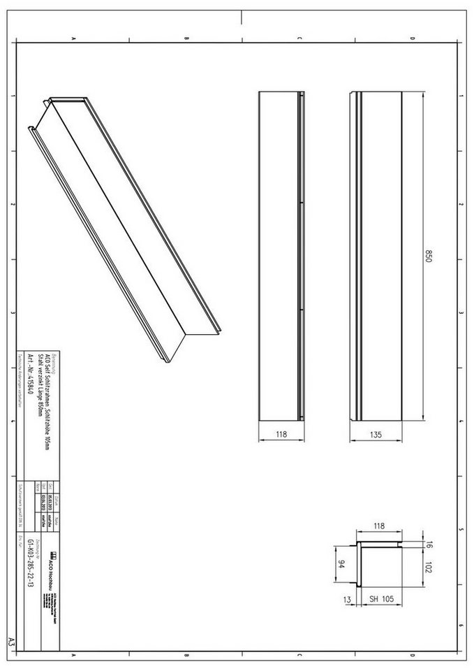 Thumbnail - ACO Severin Ahlmann GmbH & Co. KG Entwässerungsrinne Schlitzaufsatz Edelstahl Länge: 85 cm - Breite: 11,8 cm, 1-St., ger...