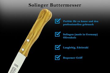 SMI Brötchenmesser 6-tlg Buttermesser Solingen Olivenholz Frühstücksmesser Buckelsmesser, breite Klinge