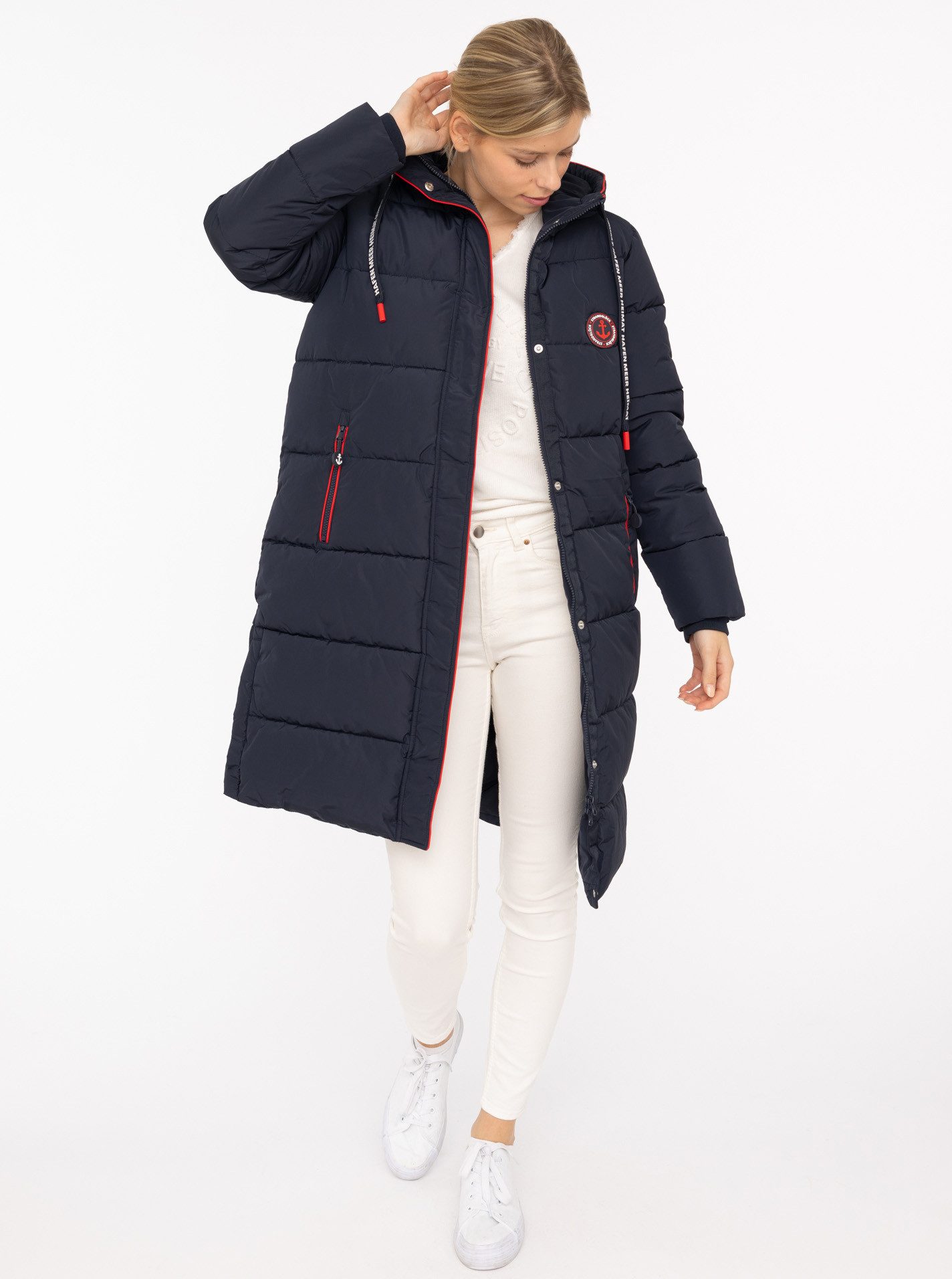 Zwillingsherz Steppmantel Küstentraum martimen Details, mit Kapuze und Taschen