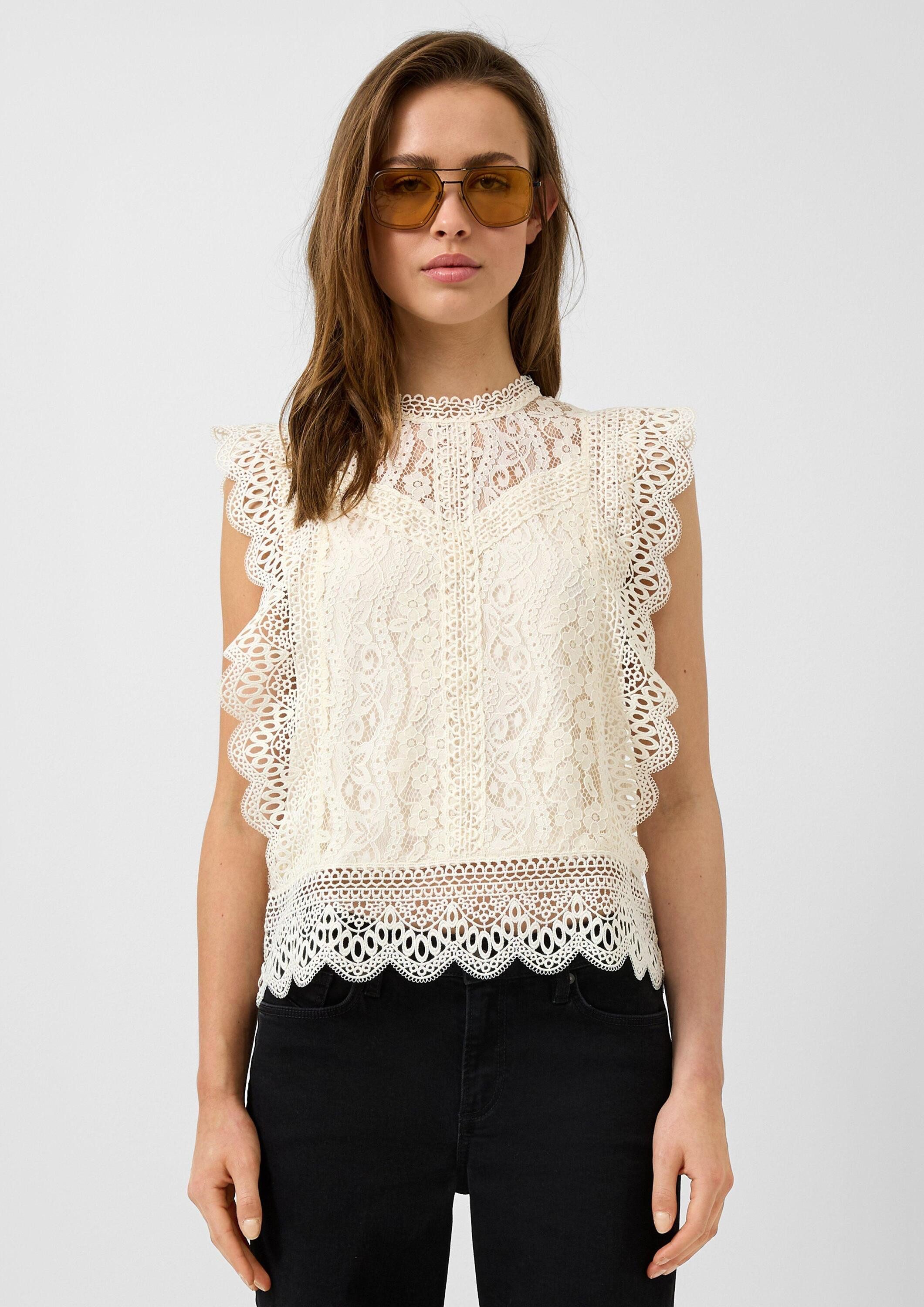 QS Blusentop Bluse Blusentop aus Spitze