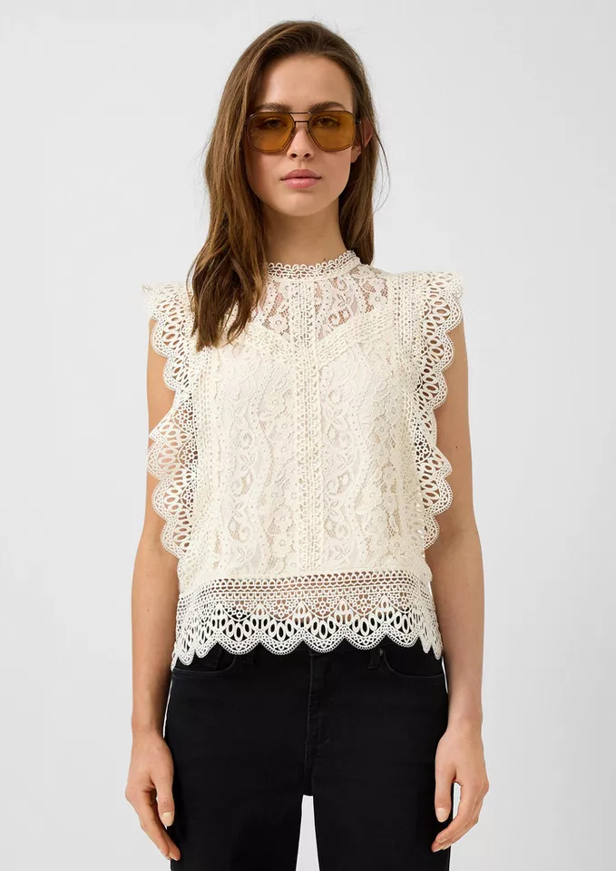 QS Blusentop Bluse Blusentop aus Spitze