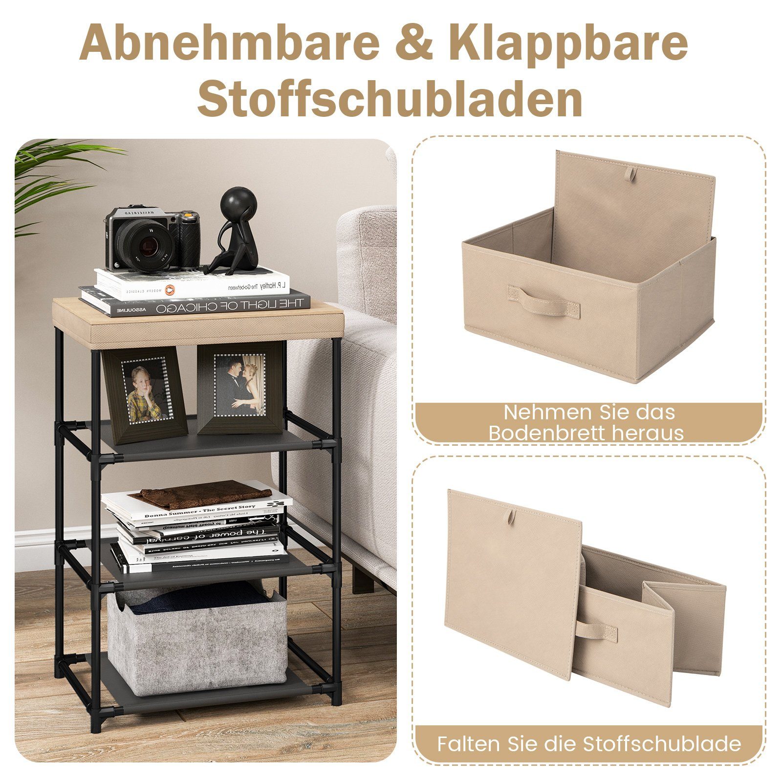 COSTWAY Nachttisch (1-St), mit 3 klappbarem günstig online kaufen