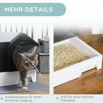 PawHut Katzentoilette Katzenklo mit Schublade Haube, ABS, Kunststoff, Weiß+Grau, 47L x 45B x 42H cm