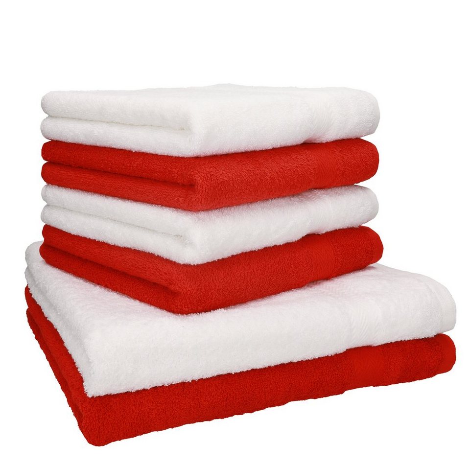 Betz Handtuch Set 6-TLG. Handtuch-Set Premium 100% Baumwolle 2 Duschtücher  4 Handtücher Farbe rot und weiß, 100% Baumwolle