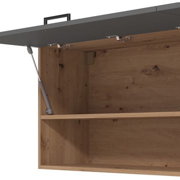 Homestyle4u Küchenbuffet Küchenzeile ohne Geräte 200 cm Grau Eiche Küchenblock Holz