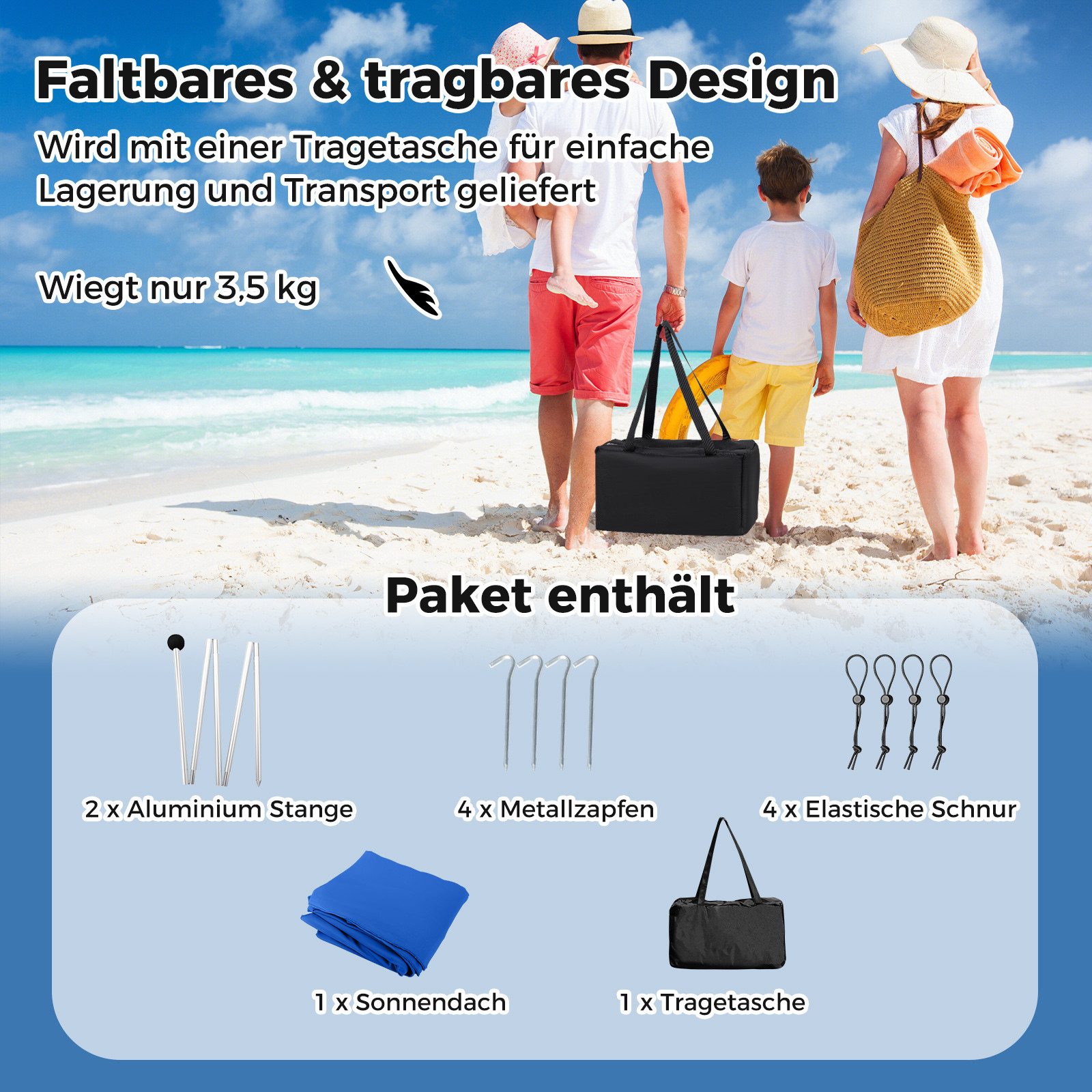 KOMFOTTEU Strandmuschel, Personen: 4, Strandzelt, Sonnenzelt, günstig online kaufen