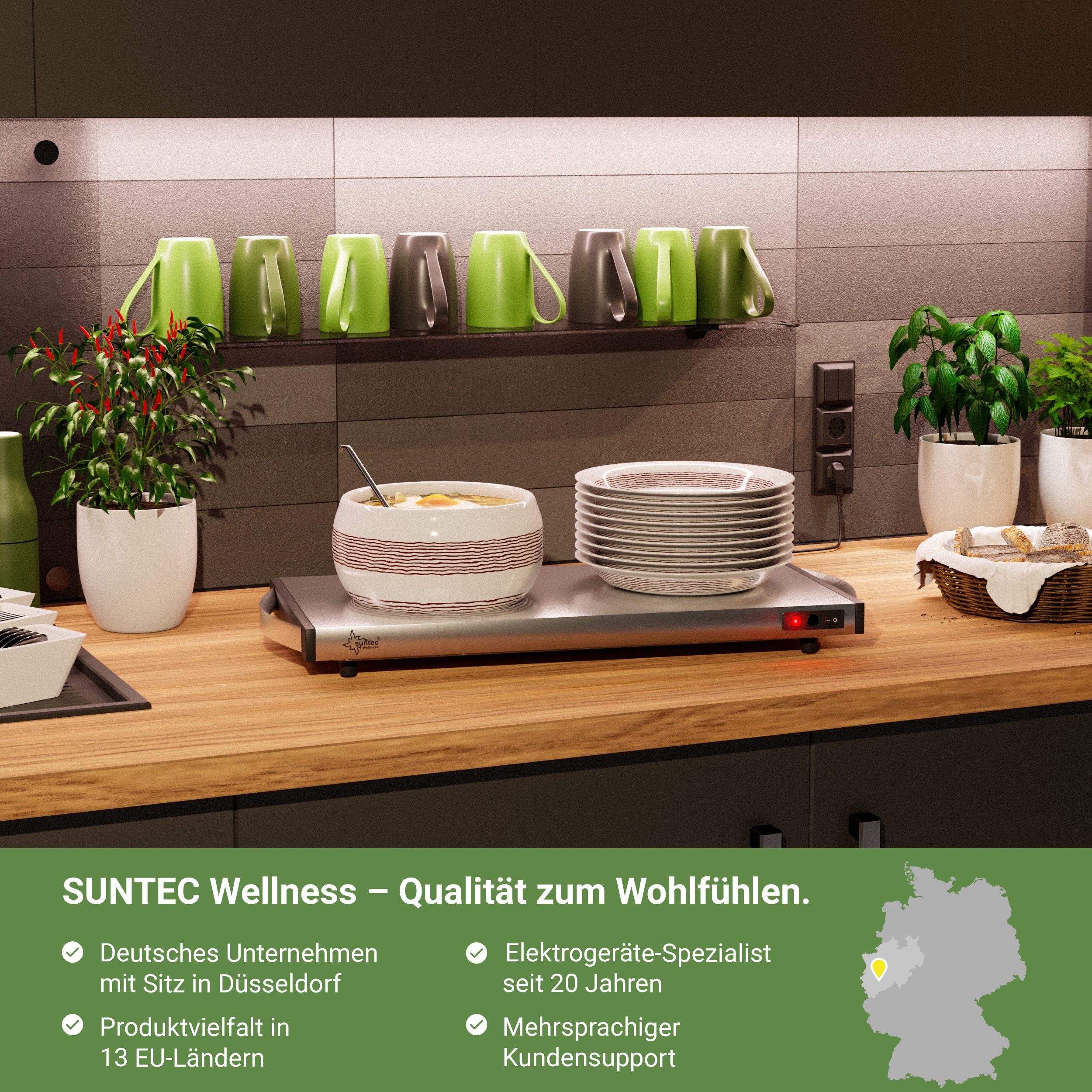 nutzen, kabellos Speisewärmer, 60 30 prime, cm, Suntec cordless 60 W, Warmhalteplatte 1300 x min. Edelstahl Wellness WHP-7086