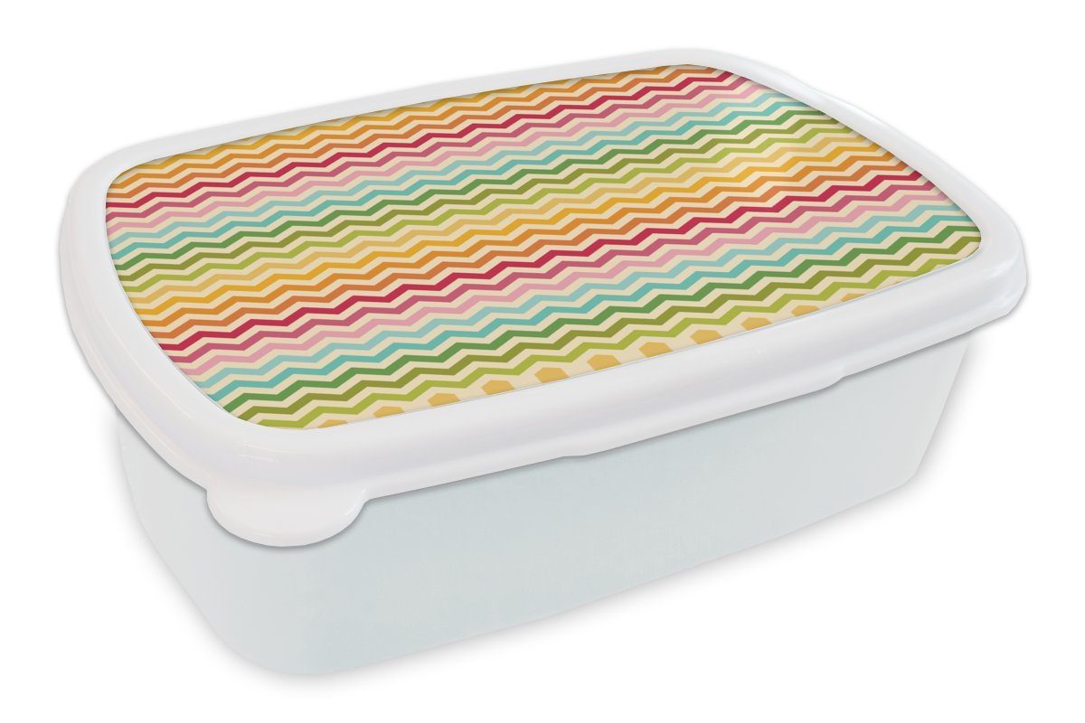 MuchoWow Lunchbox Muster - für Kinder Jungs Mädchen und Retro, und für weiß (2-tlg), Regenbogen - Brotdose, Brotbox Kunststoff, Erwachsene