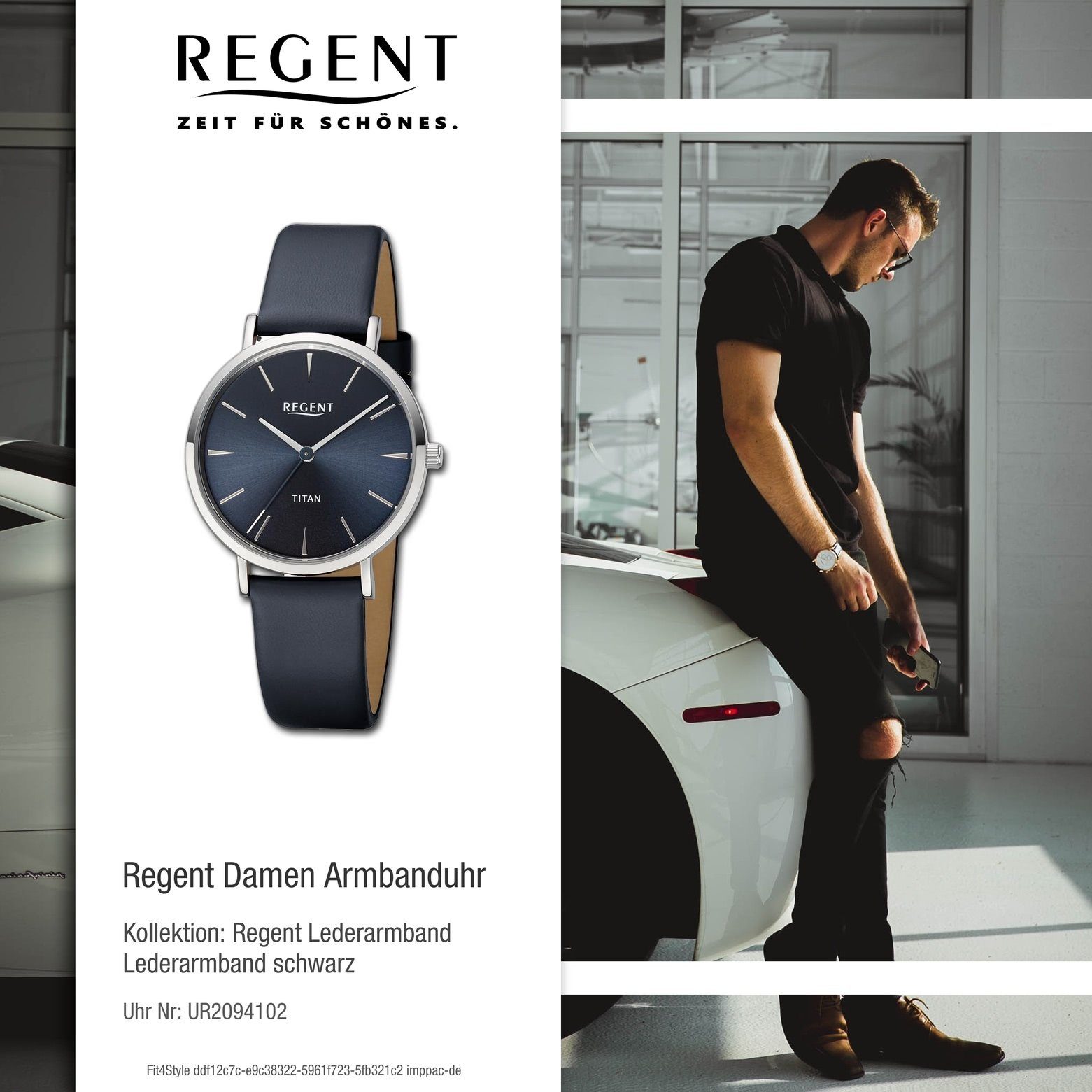 Regent Quarzuhr Regent Damen Armbanduhr (ca. Lederarmband 36mm), rund, Armbanduhr extra Analog, Damen groß