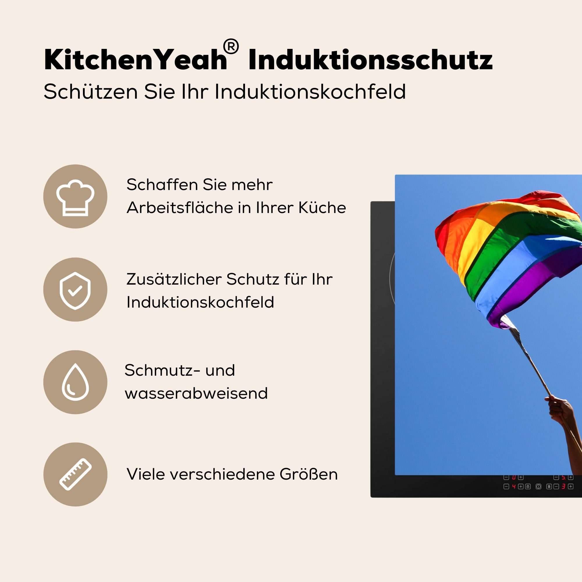Ceranfeldabdeckung, (1 tlg), der Herdblende-/Abdeckplatte küche cm, Vinyl, Arbeitsplatte Regenbogenflagge, für MuchoWow Schwenken 83x51