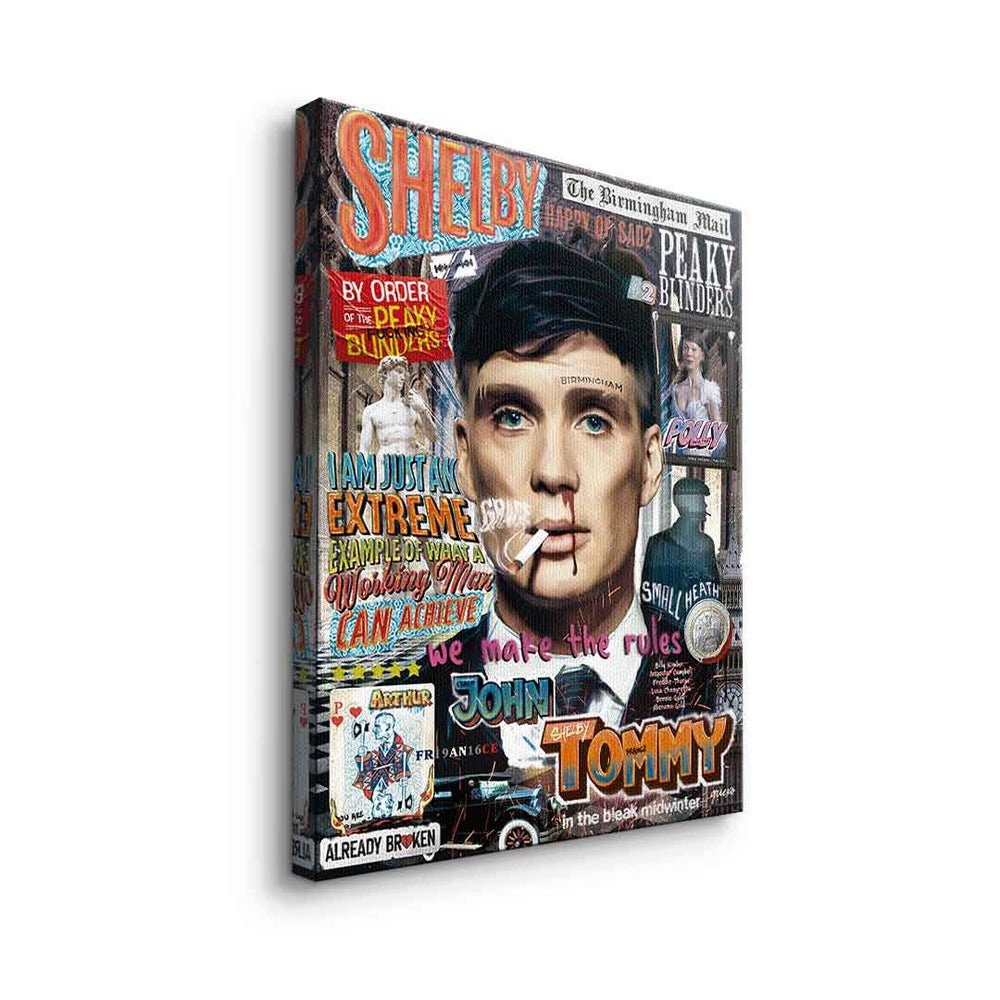 Shelby Rahmen Collage Leinwandbild Porträt DOTCOMCANVAS® schwarzer Leinwandbild, Art Blinders Pop Tommy Peaky