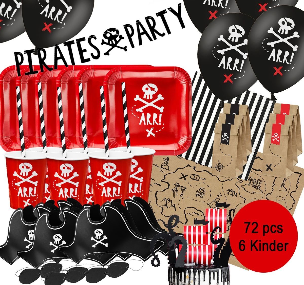 partydeco Einweggeschirr-Set Piraten Party Deko Set für Kinder