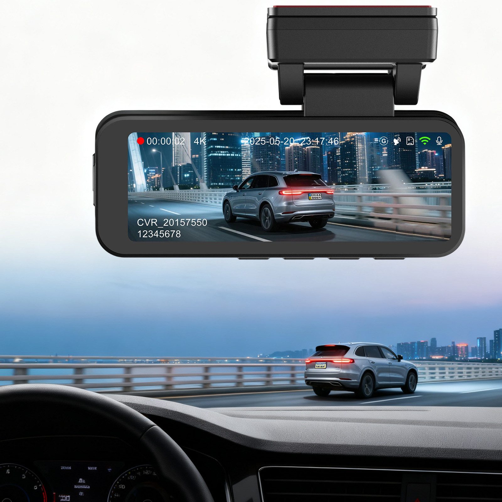 OKWISH Dashcam mit WLAN und Rückkamera Ultra HD Dash Cam Autorecorder Dashcam (4K+1080P, WLAN (Wi-Fi), 170° Weitwinkel Frontkamera FHD Rückkamera G-Sensor Bewegungserkennung, Loop-Aufnahme App-Steuerung geeignet für Auto SUV LKW)
