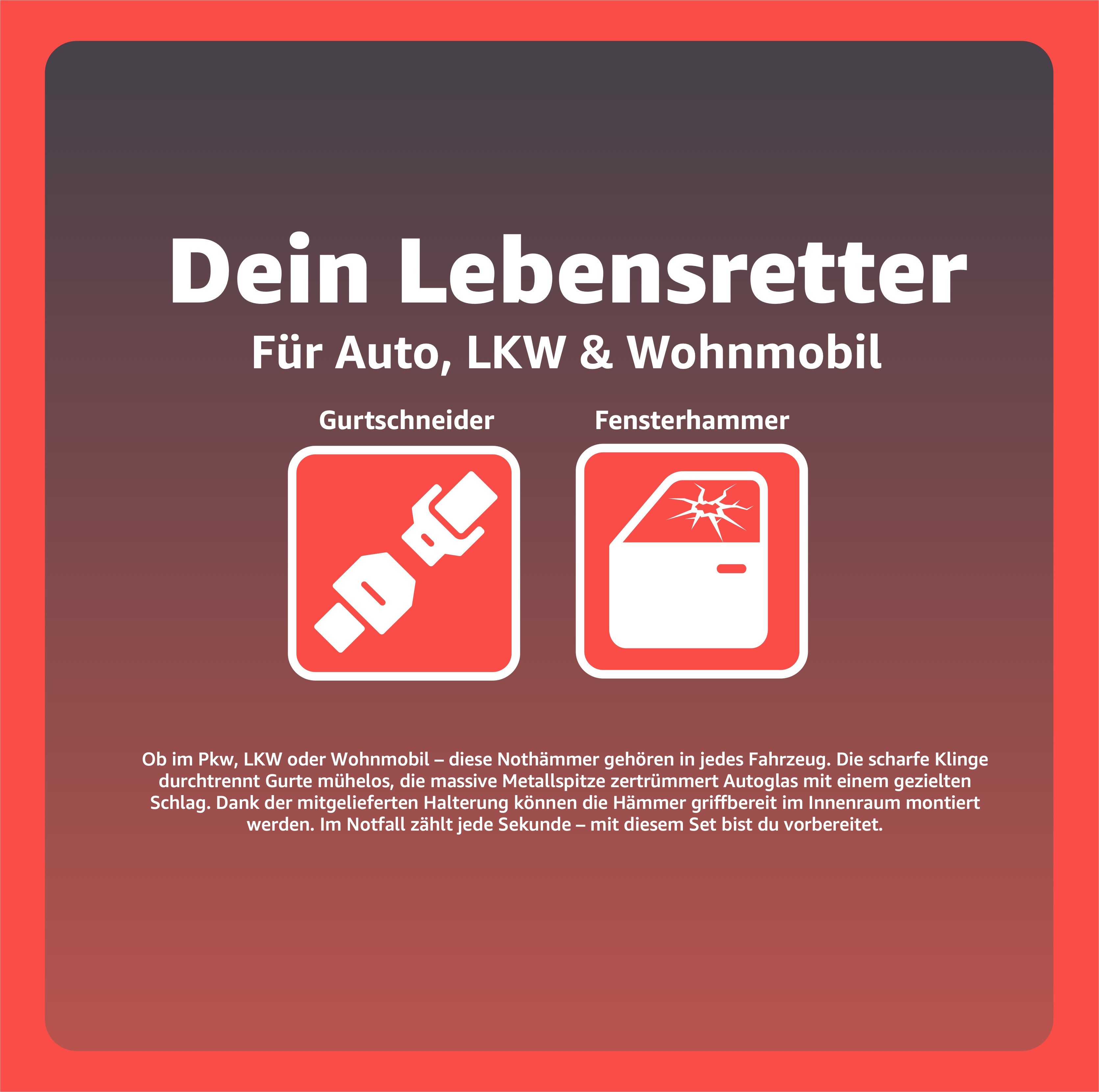 autogadget® Hammer 2er Notfallhammer Autozubehör Set Nothammer - mit Gurtsc günstig online kaufen