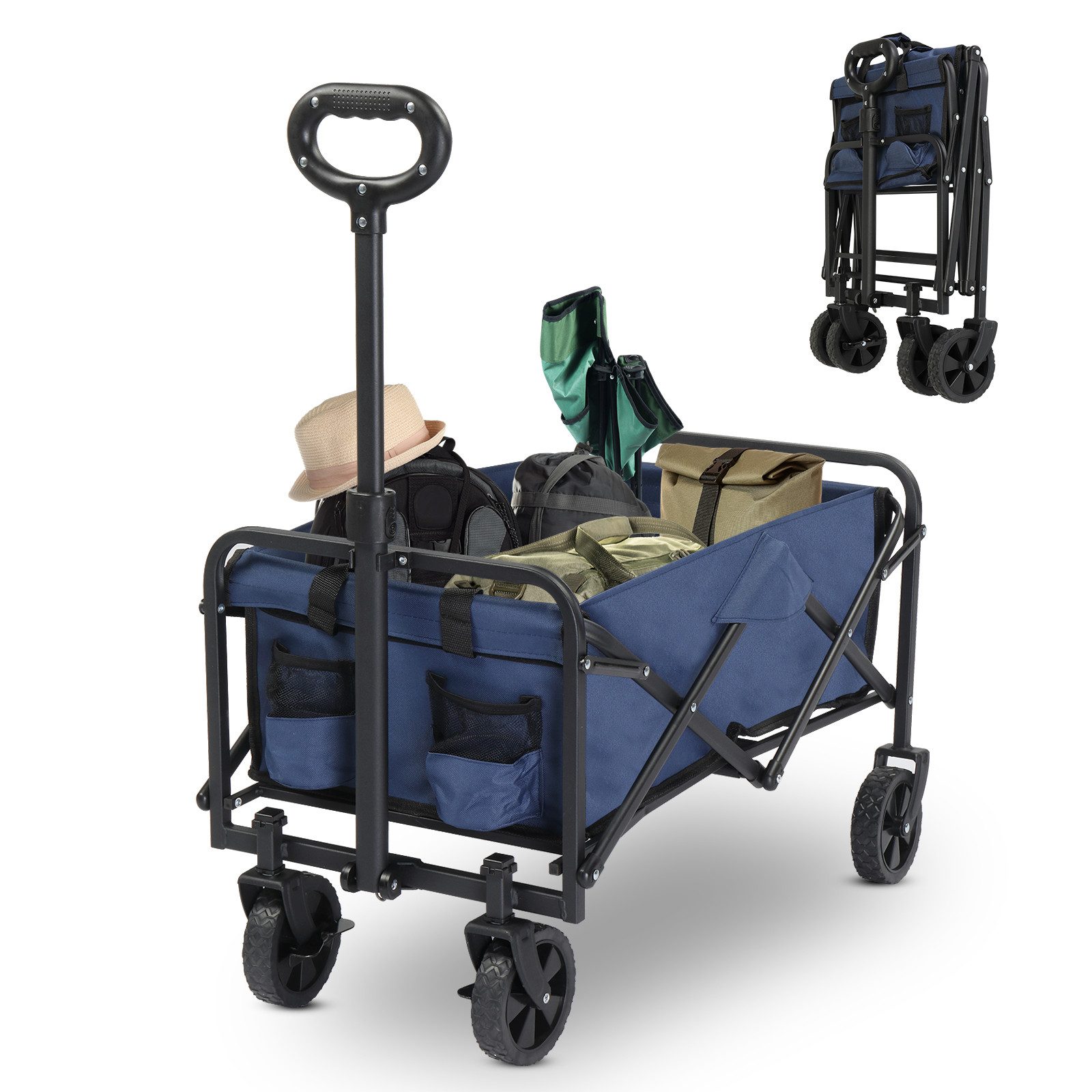 LALAHO Bollerwagen Faltbar Handwagen Gerätewagen, bis zu 100 kg, klappbar Transportwagen,74.5x43.5x85cm