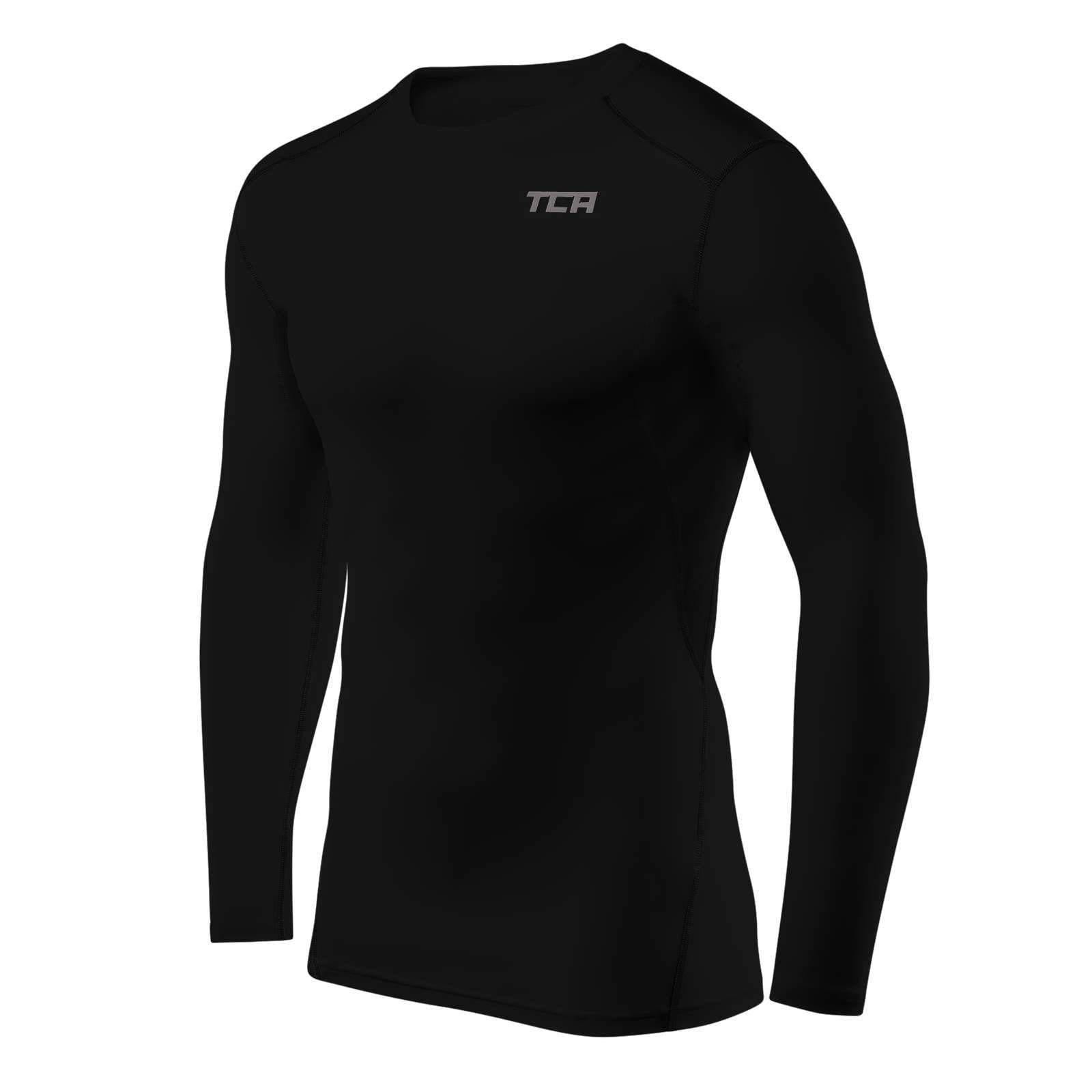 TCA Langarmshirt TCA Herren Schwarz Kompressionsshirt - Langarm Sportshirt