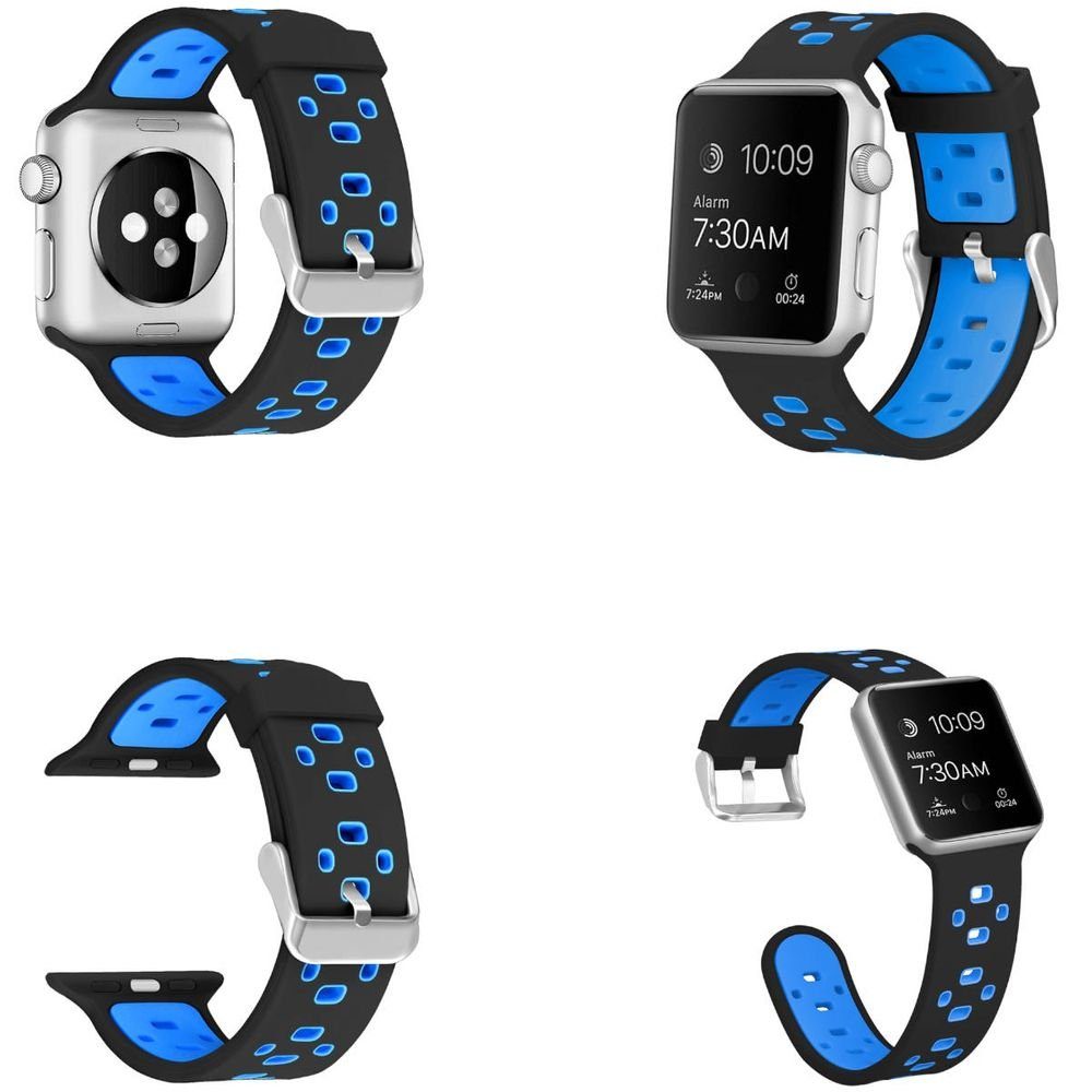 Wigento Smartwatch-Armband Für Apple Watch Series Ultra 49mm 8 7 45 / 6 SE  5 4 44 / 3 2 1 42mm Hochwertiges Kunststoff / Silikon Uhr Watch Smart Sport  Armband Schwarz / Blau