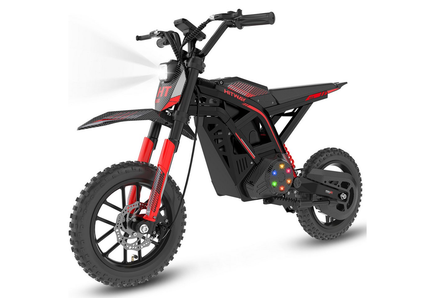 HITWAY Elektro-Kindermotorrad HT100, 36V 10,4Ah, 400W, 10/15/25 km/h, Reichweite 45 km, Belastbarkeit 70 kg, 10" Offroad-Reifen, Doppelbremsen, Doppeldämpfer, Aluminiumrahmen