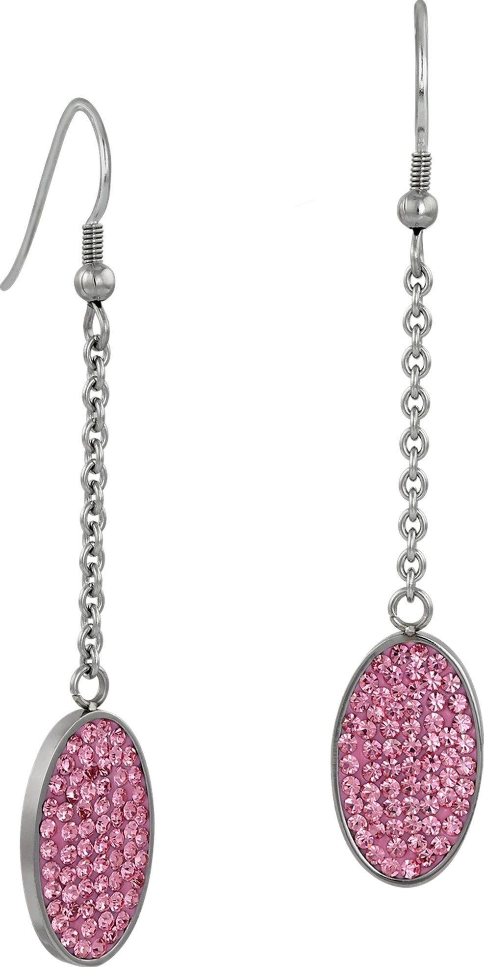 Amello Paar Ohrhänger Amello Ohrringe Edelstahl Ohrhänger Oval (Ohrhänger), Damen Ohrhänger Oval Edelstahl (Stainless Steel), silberfarben, rosa