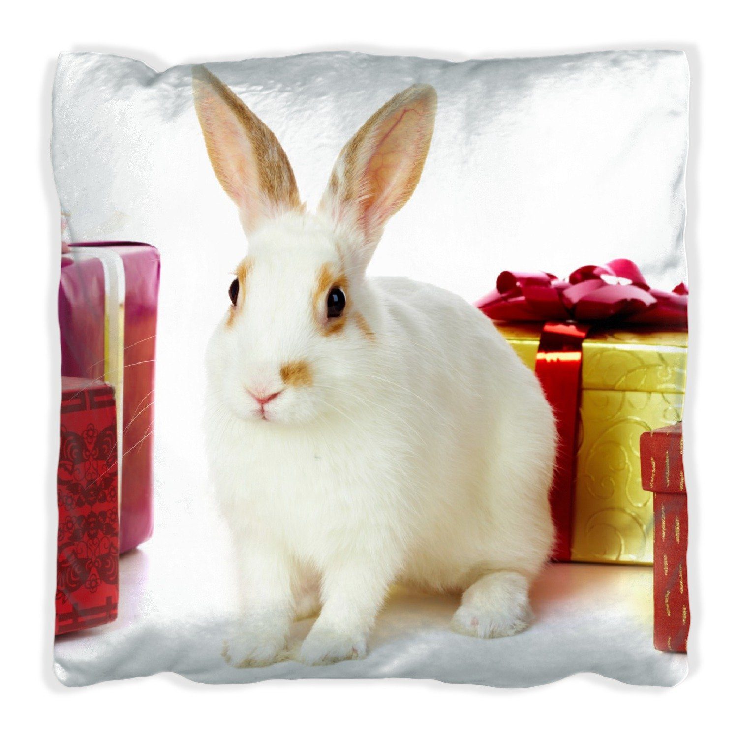 Wallario Dekokissen Geschenken, Süßes handgenäht Kaninchen bunten mit