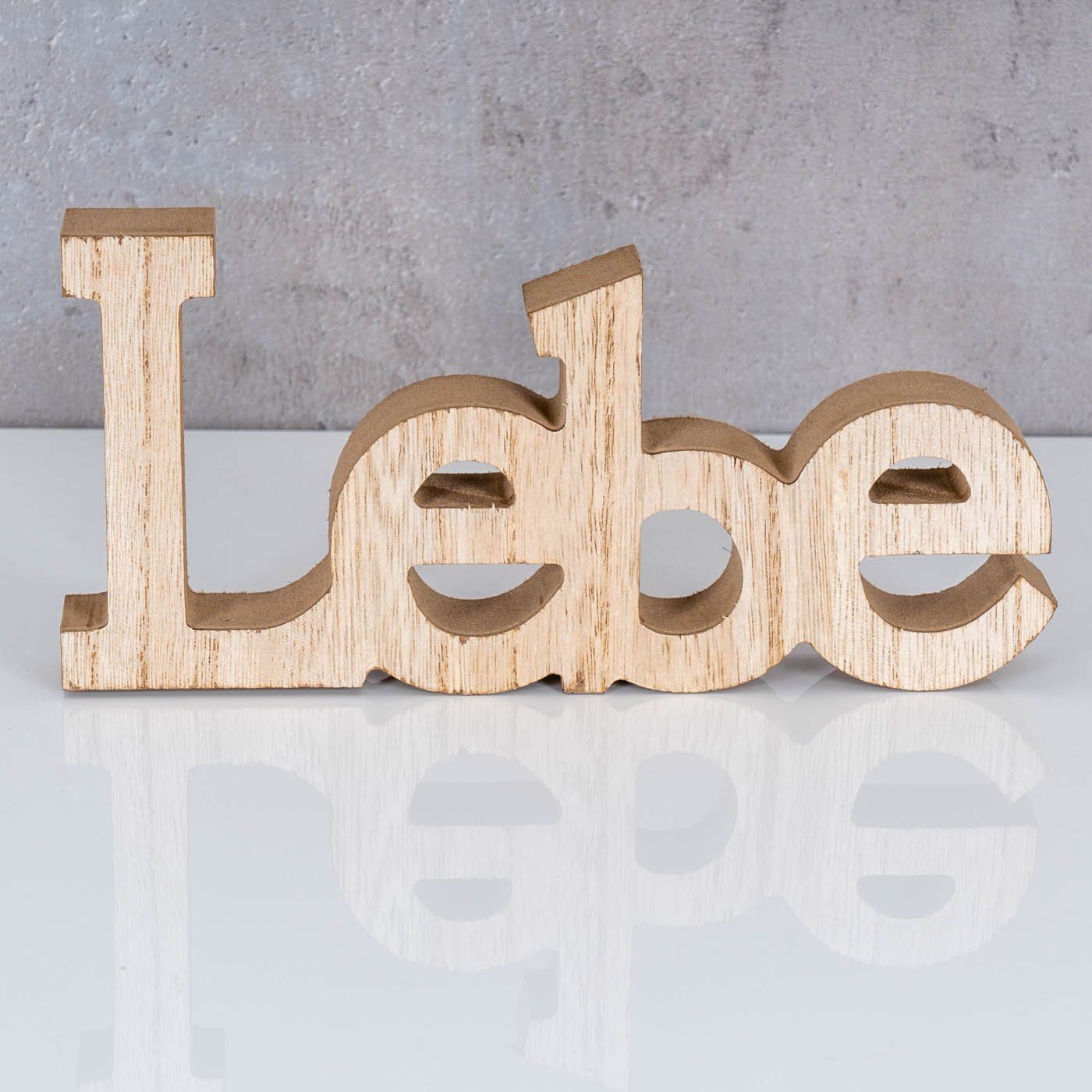 Levandeo® Deko-Schriftzug, 3er Set Schriftzug Natur Aufsteller Lache Liebe Braun Holz Lebe Deko