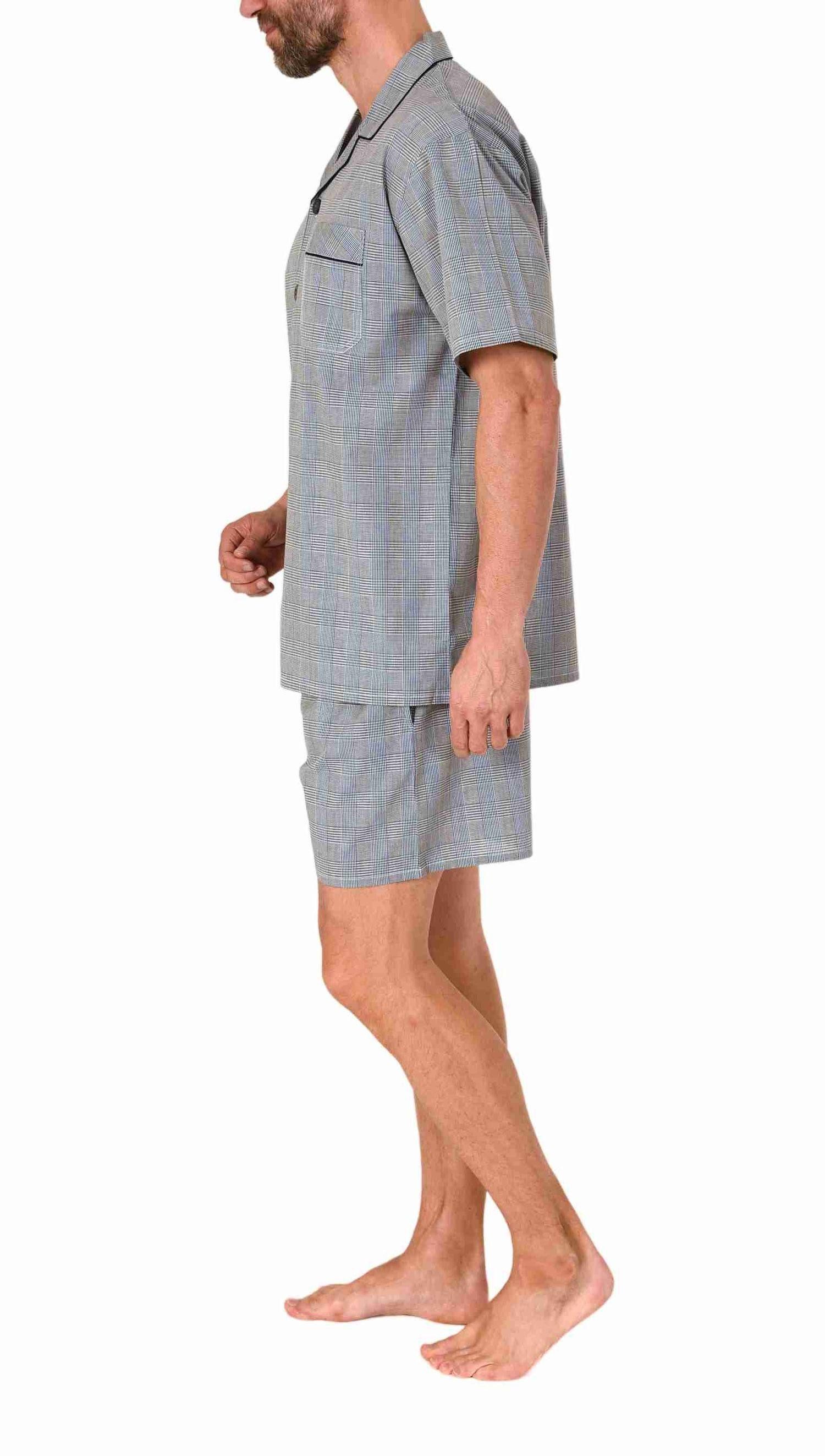 Normann Pyjama Herren Schlafanzug Shorty Pyjama kurzarm gewebt zum Knöpfen – Bild 2 von 3