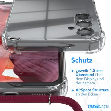 EAZY CASE Handykette Hülle mit Kette für Samsung Galaxy A14 5G 6,6 Zoll, Silikonhülle durchsichtig mit Umhängeband Handytasche Bordeaux Rot