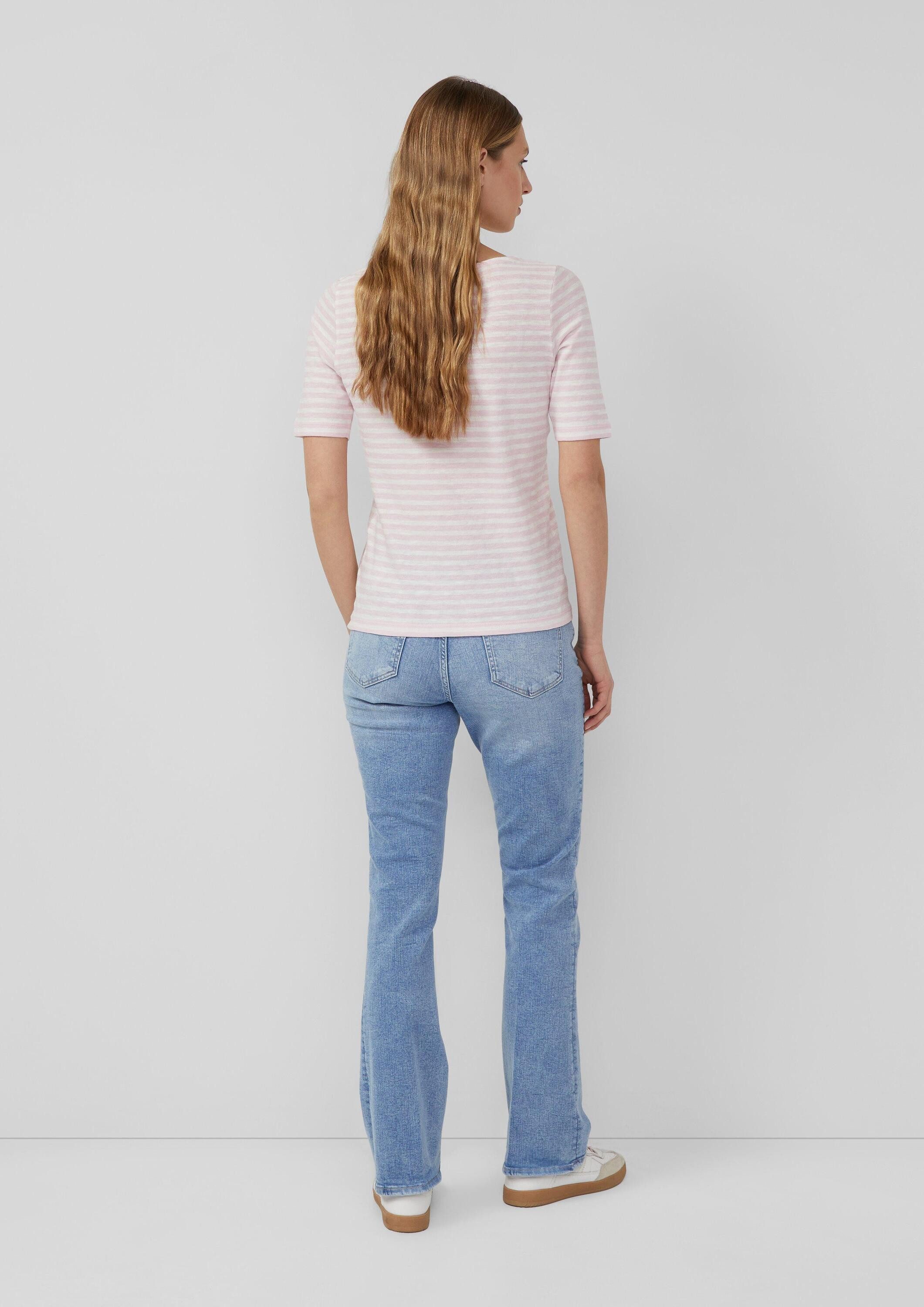 s.Oliver Kurzarmshirt T-Shirt Gestreiftes Halbarmshirt im Slim Fit mit Flammgarn