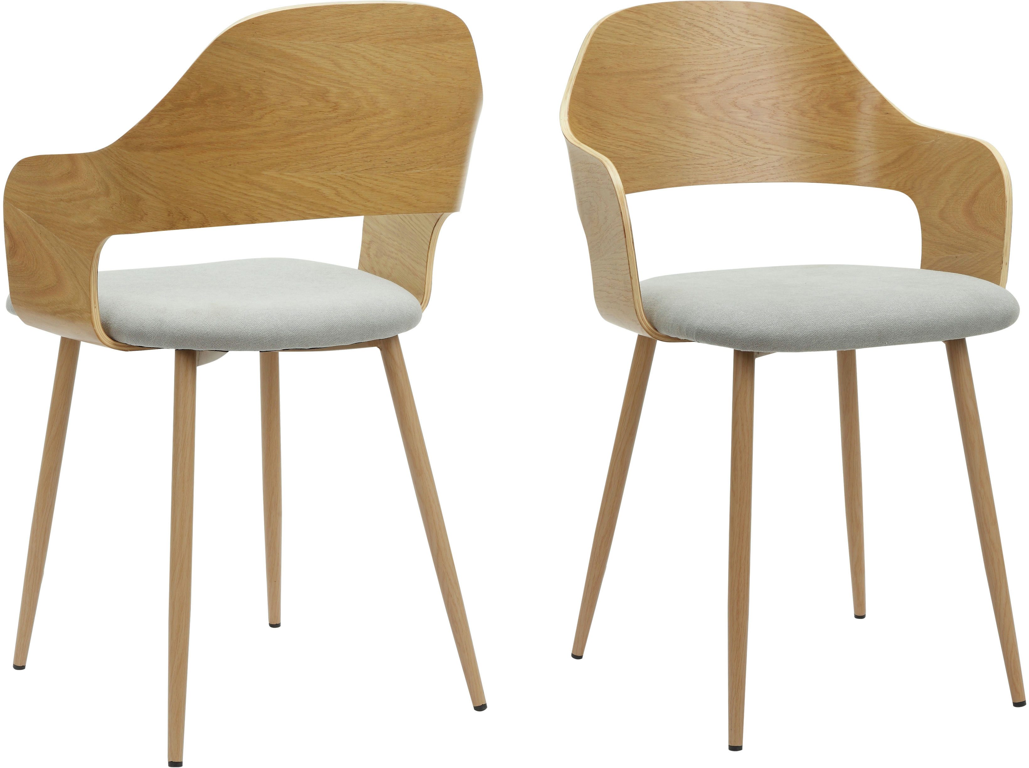 Home affaire Esszimmerstuhl Belleville (Set, 2 St), Rückenlehne in Eichenfurnier, Beine aus Metall