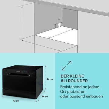 Klarstein Standgeschirrspüler Havasia UV 8 Geschirrspüler UV-Licht freistehend / Einbau 1620W, 10041829, 8 l, Spühlmaschine 55 cm freistehend oder einbaufähig schwarz