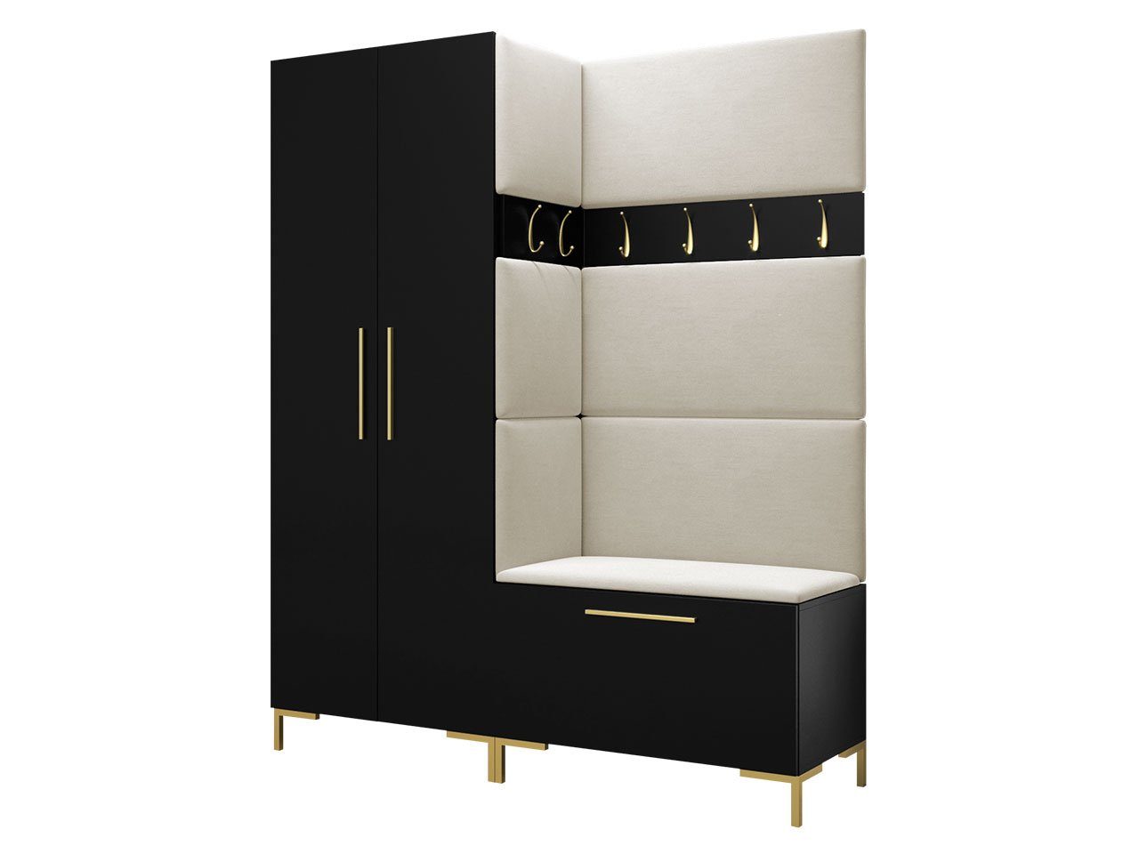 MIRJAN24 Garderoben-Set Zilion I, (Komplett-Set, Drehtürenschrank, Schrank, 2x Kleiderhaken, Paneel 3x 42x42, 4x 84x42), Auswahl aus Fronten und Polsterplatten