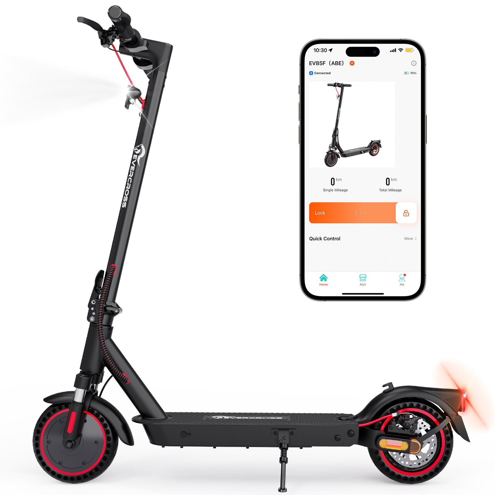 EVERCROSS TECH E-Scooter EV85F mit Straßenzulassung (ABE), 8,5'' klappbarer Elektroroller, mit APP, 7,8AH AKKU, 400W Motor, 15KG Gewicht, Zwei Stoßdämpfer