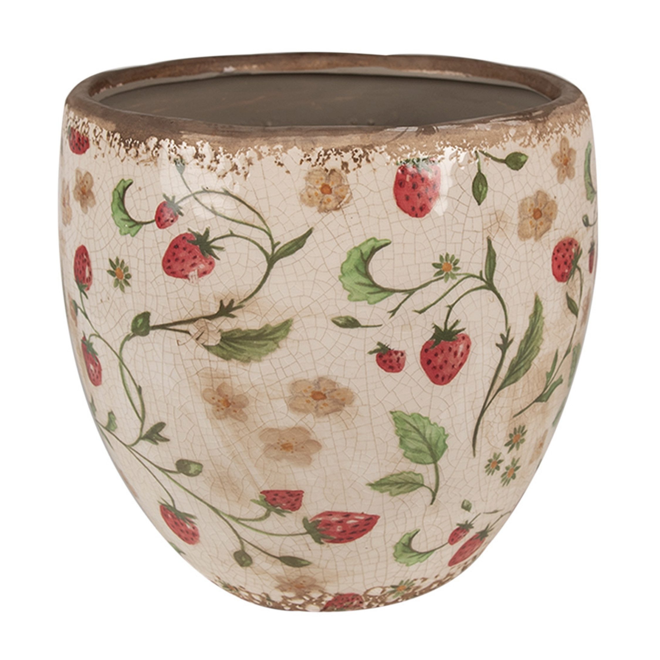 Clayre & Eef Dekovase Clayre & Eef Blumentopf Beige Rot mit Erdbeermotiv