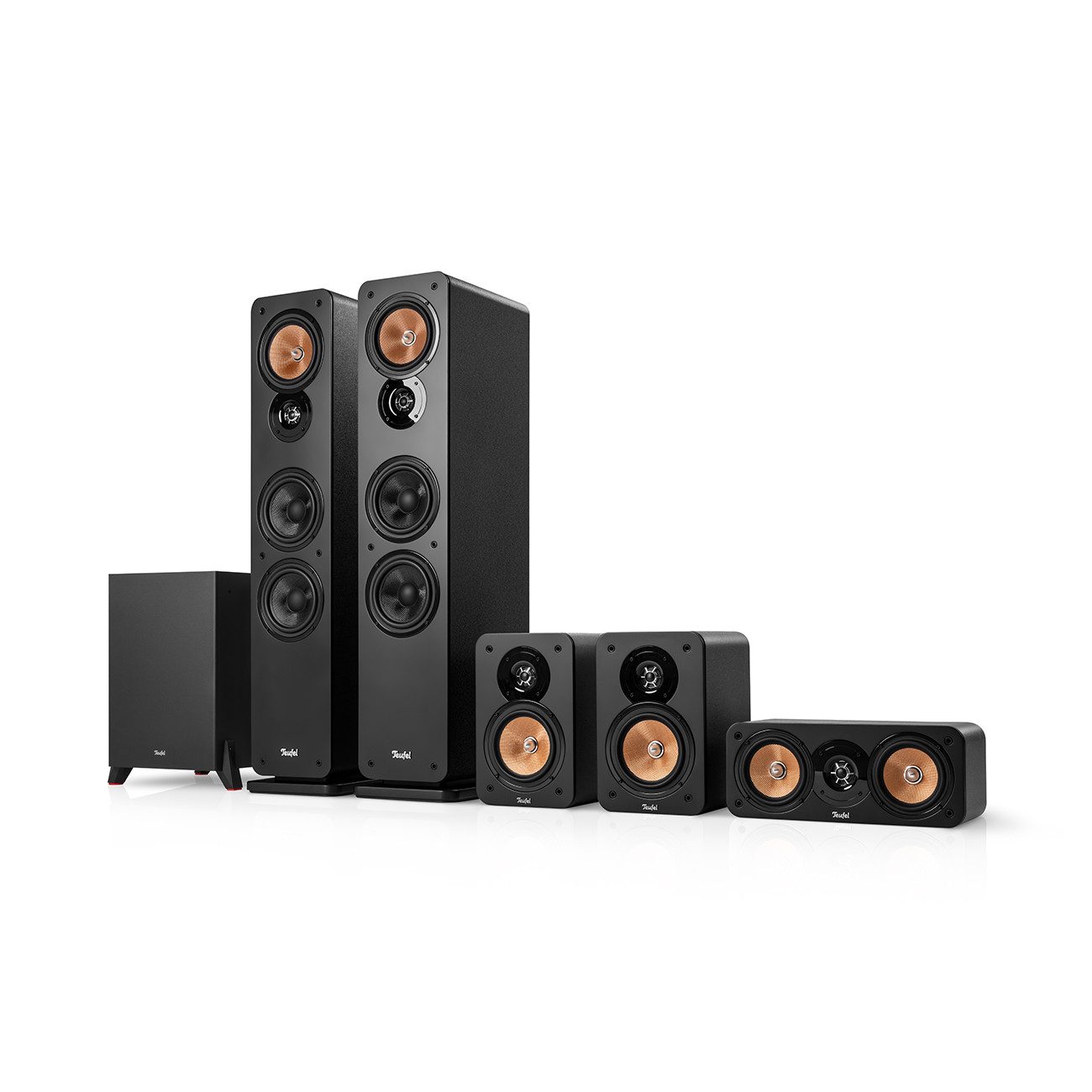 Teufel ULTIMA 40 Surround "5.1-Set" Stand-Lautsprecher (Anschlussklemmen, 440 W, kräftiger 150-Watt-Subwoofer, als Frontfire- oder Downfire-Subwoofer)
