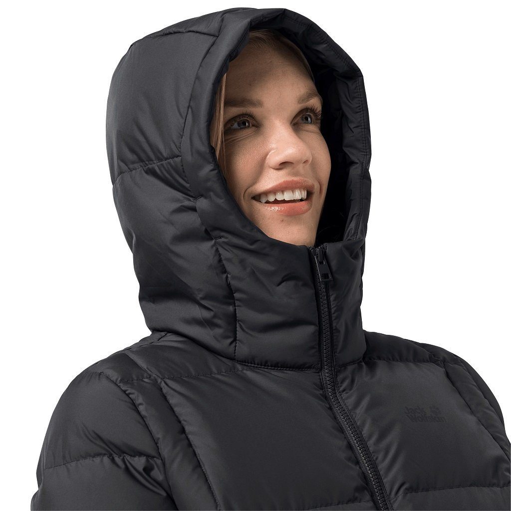 Jack Wolfskin Daunenmantel Frozen Lake Coat (winddicht, wasserabweisend) schwarz Damen