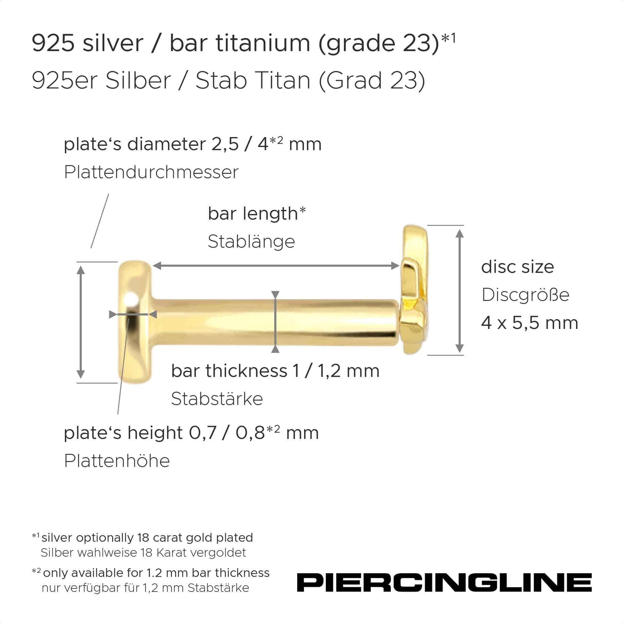 PIERCINGLINE Piercing-Set Titan Labret mit Innengewinde + 925er Silber Aufsatz LOTUSBLÜTE (Labrets, 1-tlg)