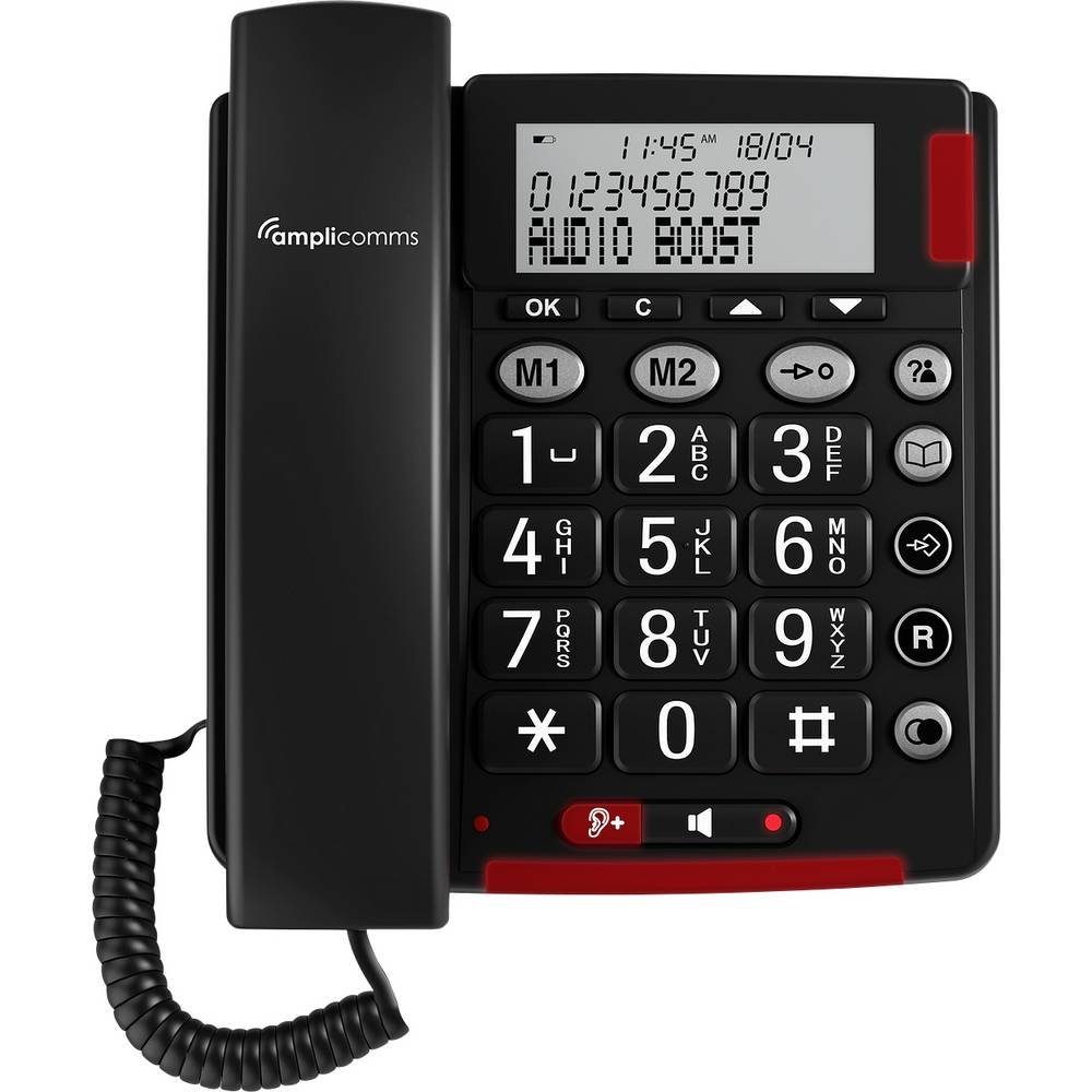 Amplicomms Schnurgebundenes Seniorentelefon, Wahlwiederholung) kompatibel, für Seniorentelefon (Freisprechen, für Hörgeräte Hörgeräte