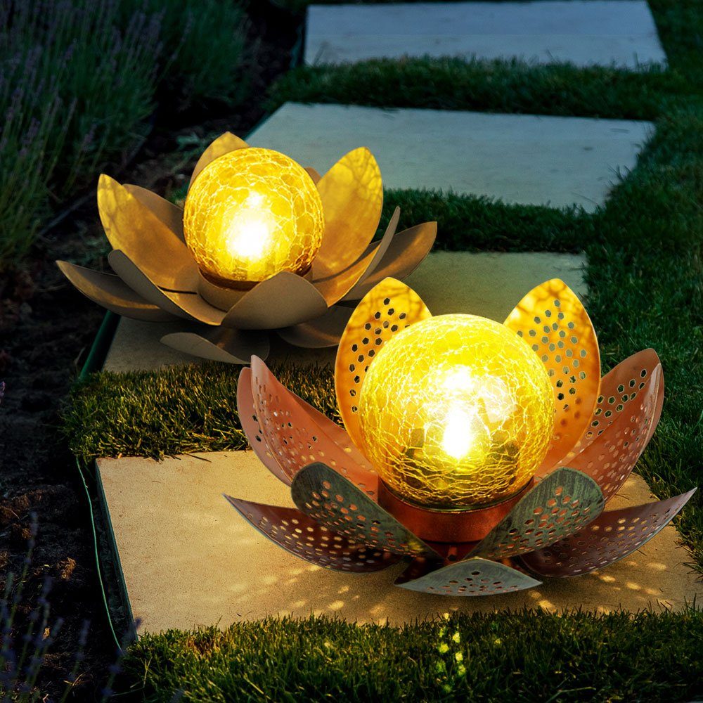 GLOBO LIGHTING LED Solarleuchte, LED-Leuchtmittel fest verbaut, Kaltweiß, Tageslichtweiß, 2x Lotusblume Außen Deko Solar Lotusblüte Außen Gartenleuchte Asia