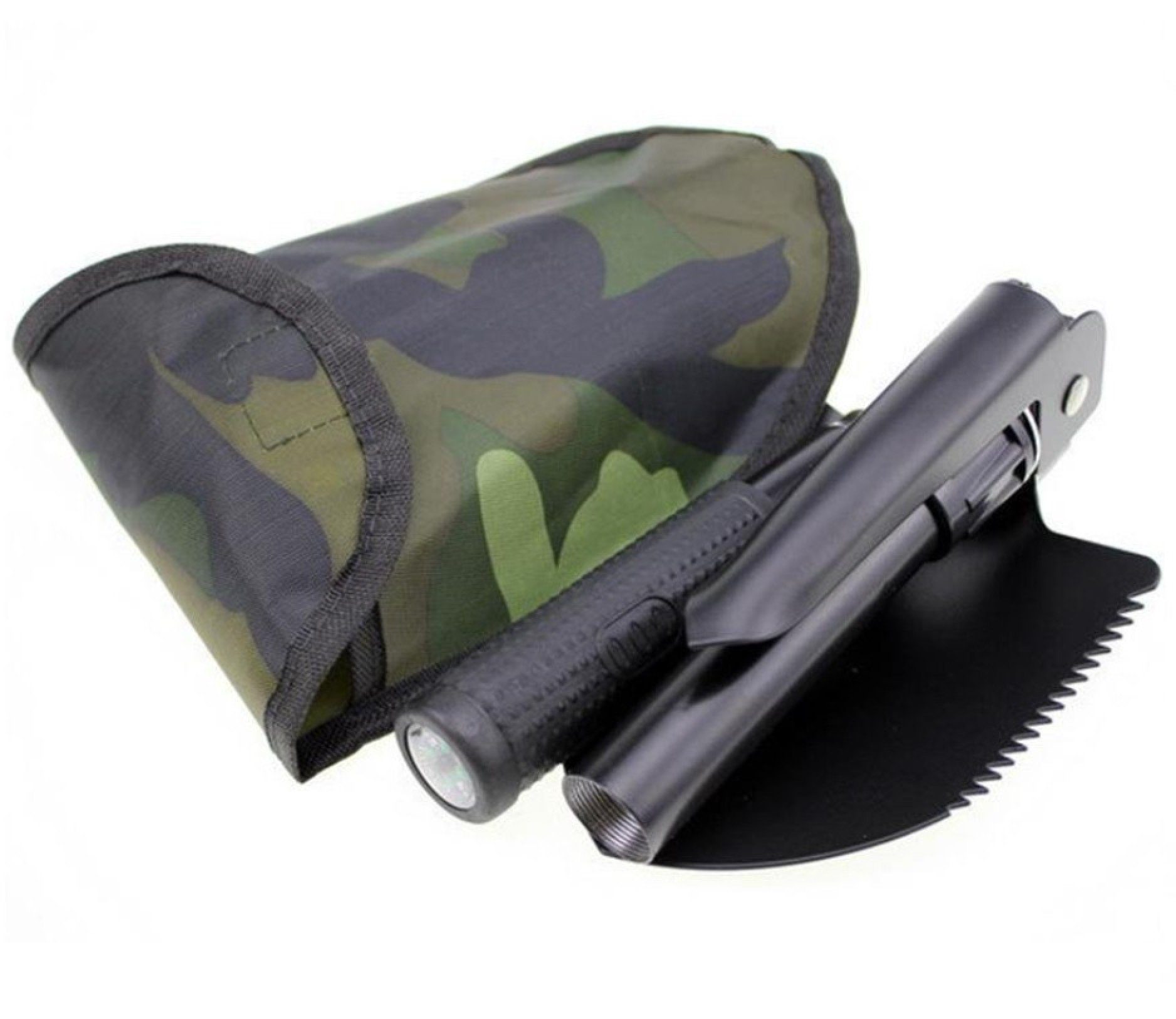 Klappspaten mit Outdoor Tasche Camping inkl. BAYLI Multitool Camouflage - Kompass