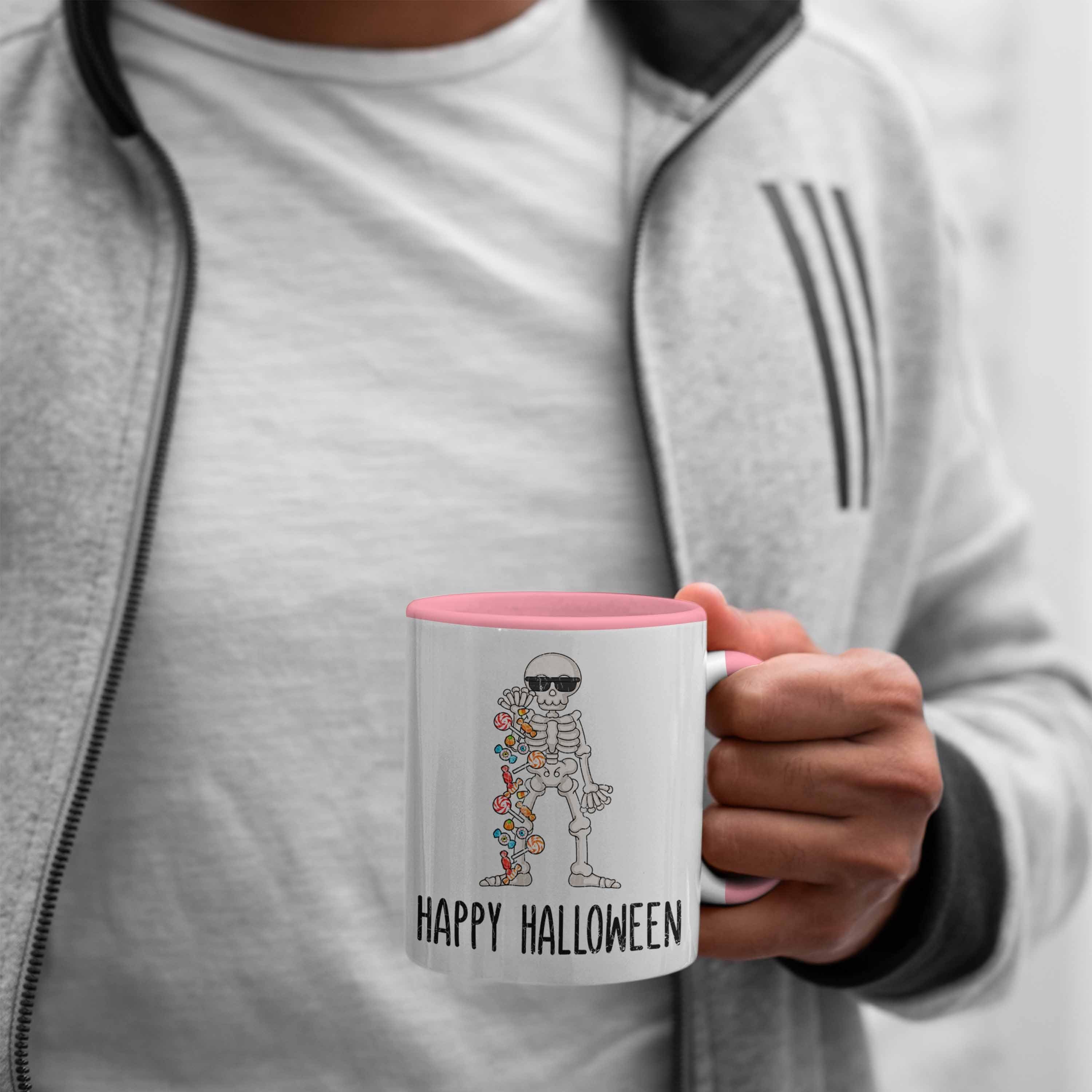 Skelet Trendation Dekoration Rosa Tasse Tasse Becher Happy Halloween Halloween Kürbis