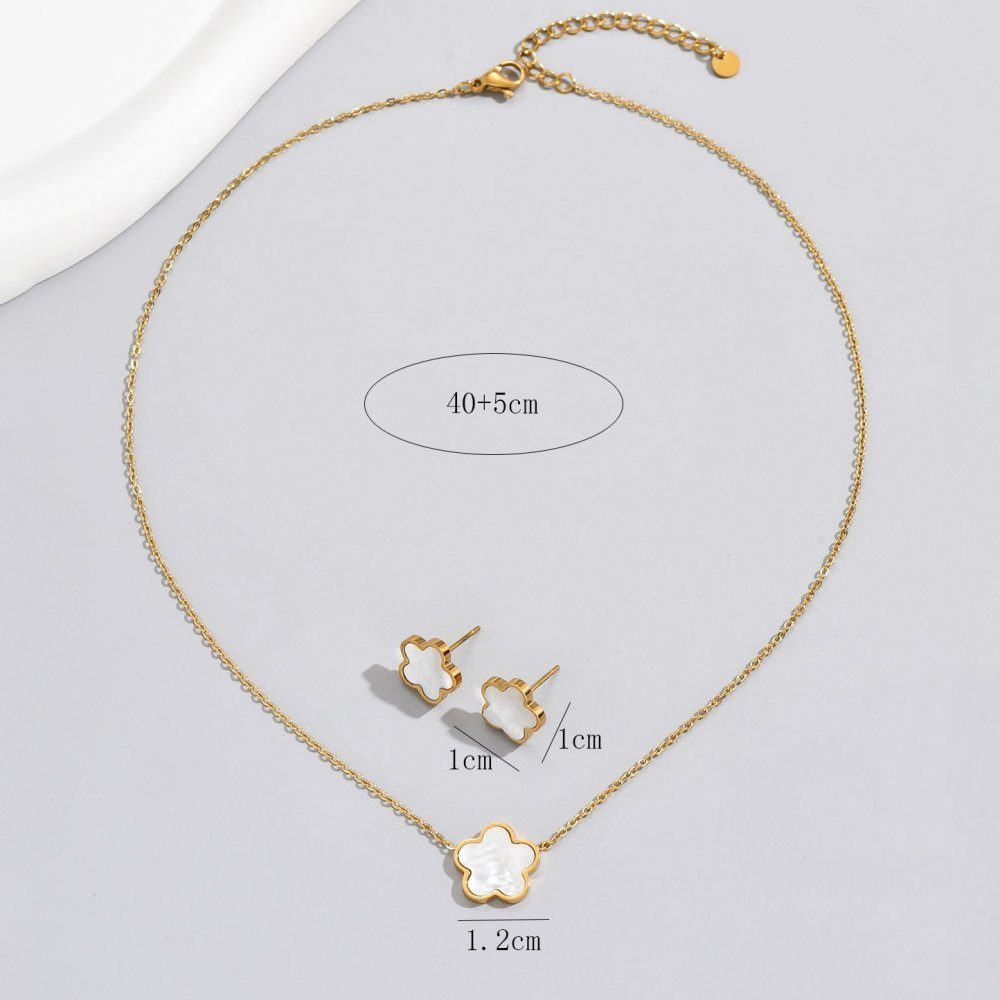 Halskette Geschenkbox Ketten Ohrringe inkl. Set Gold Blume Schmuckset Invanter und 3er Ohrring
