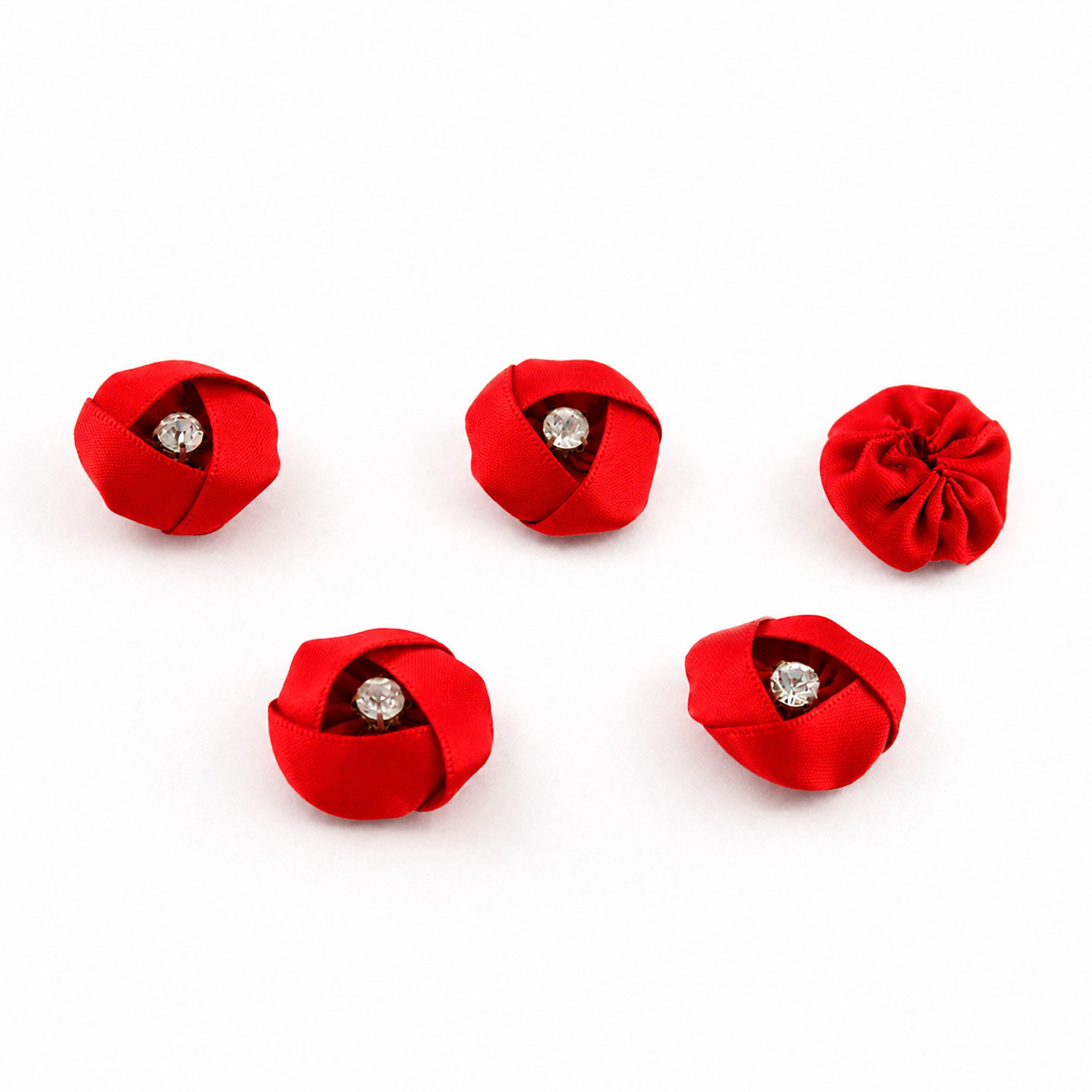 Creativery Streudeko, Satinblumen 3cm mit Strass 5 Stück Rot