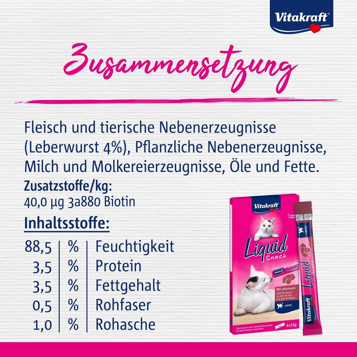 Vitakraft Liquid Snack Leberwurst + Biotin 6 x 15 g, für: Katze