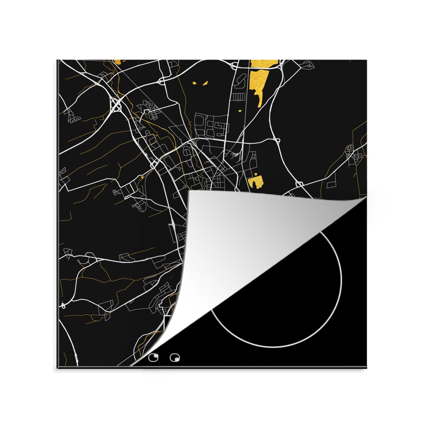 MuchoWow Herdblende-/Abdeckplatte Erfurt - Gold - Deutschland - Karte - Stadtplan, Vinyl, (1 tlg), 78x78 cm, Ceranfeldabdeckung, Arbeitsplatte für küche