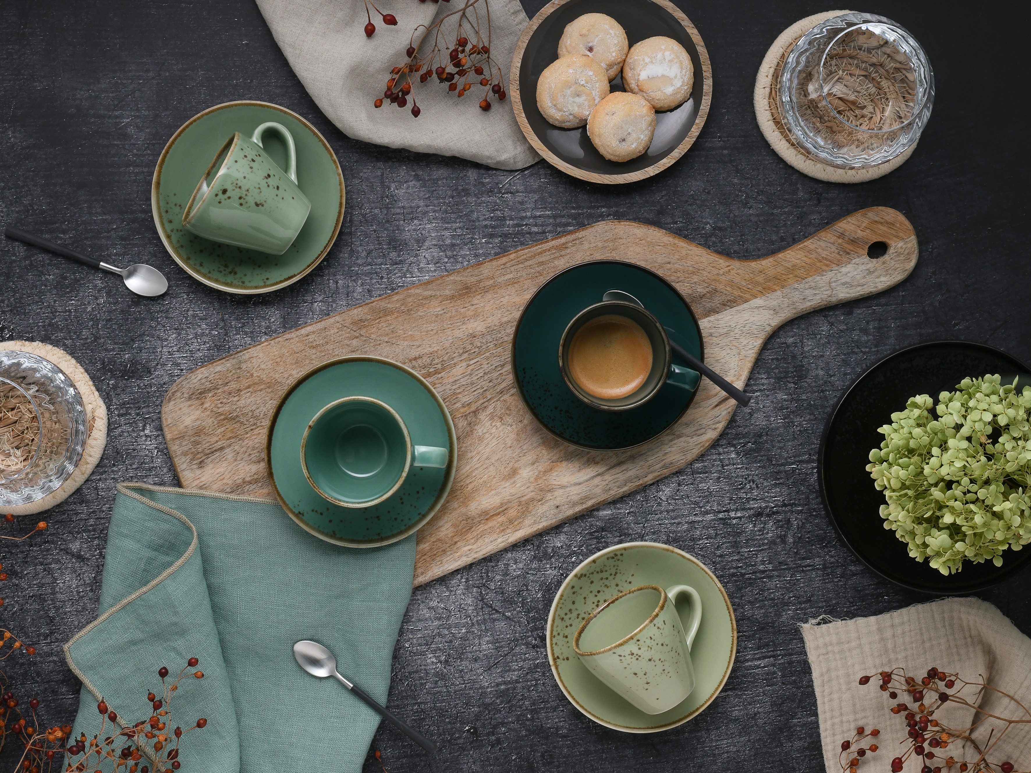 creaTable Espressotasse Nature Collection Green Life, Espresso-Set, 8-tlg., 8-tlg., Steinzeug, Handwerklicher Look, Vintage – Bild 5 von 5