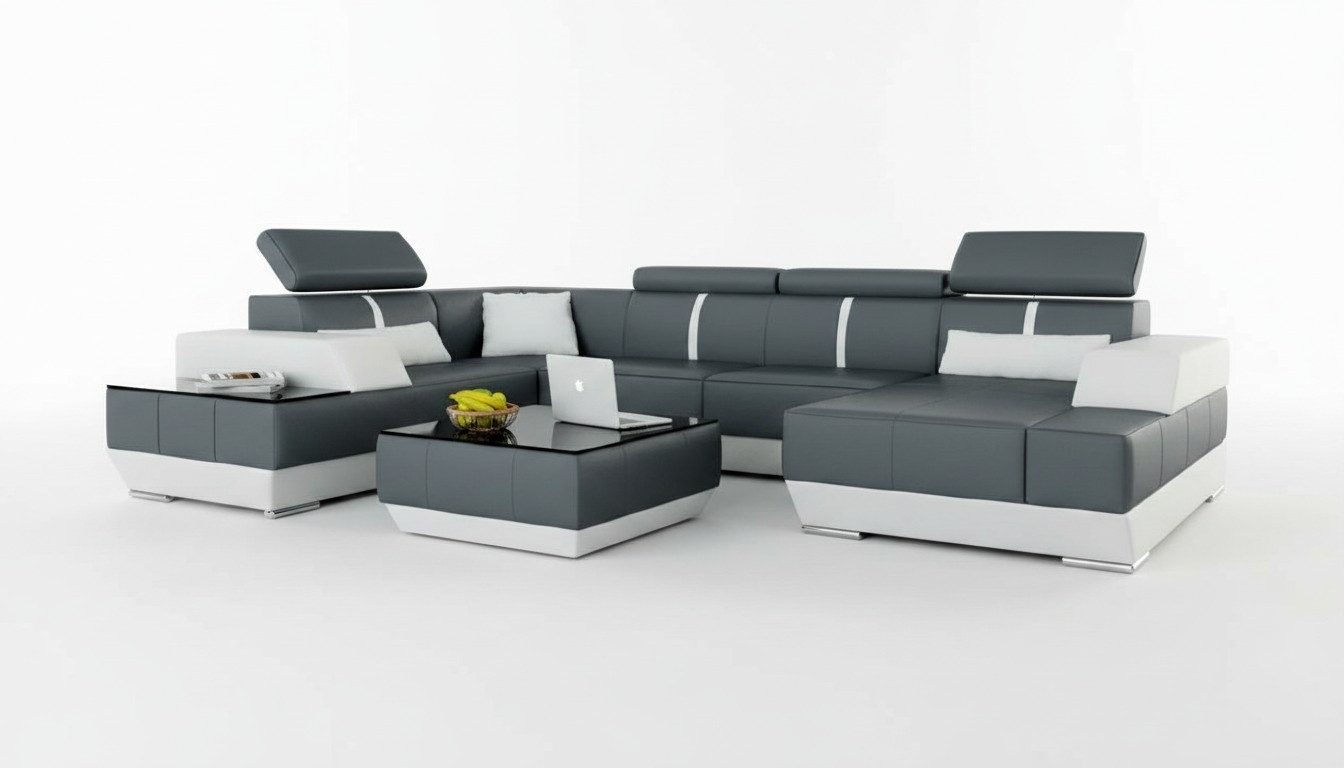 JVmoebel Ecksofa Ledersofa mit USB-Anschlüssen und modernem Poster Ecke-Design, Made in Europa
