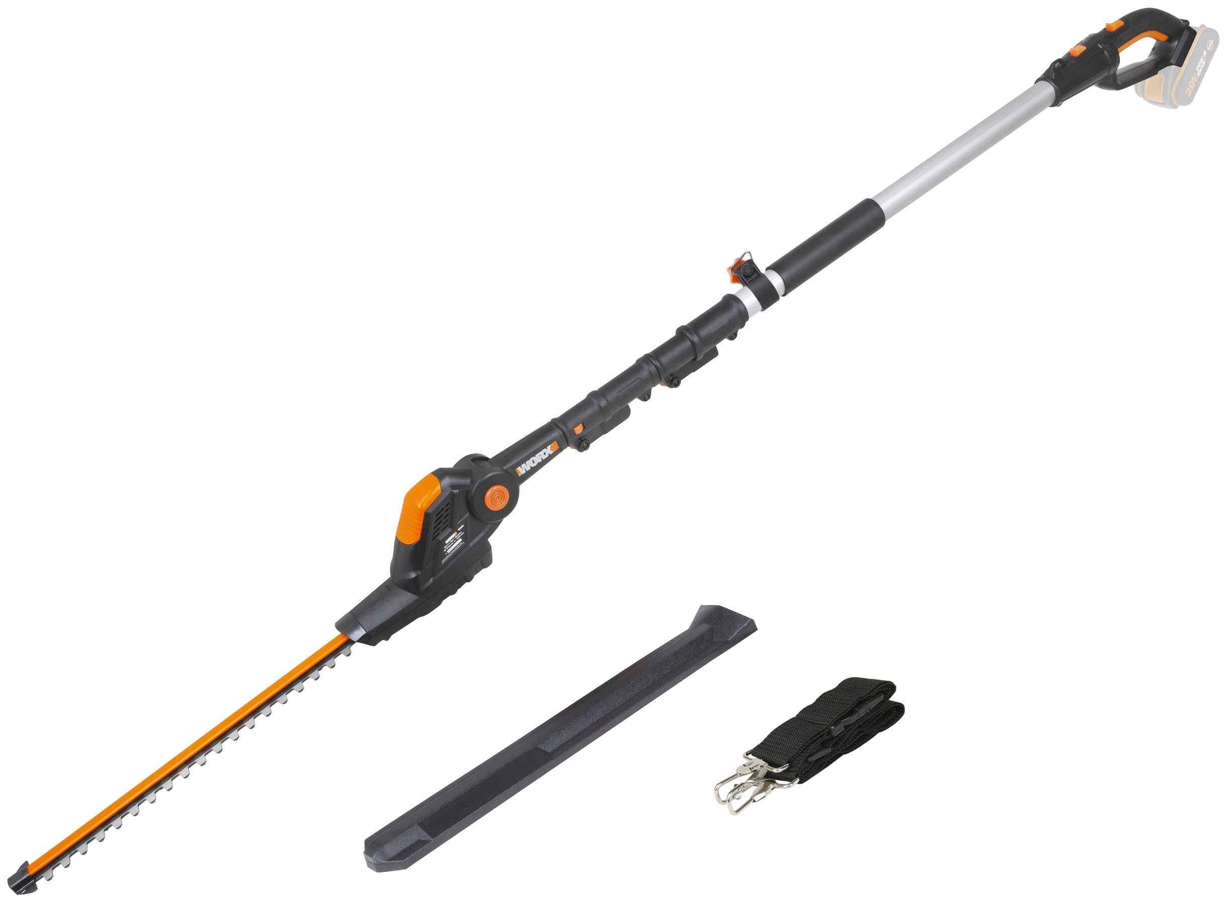 Worx Akku-Heckenschere 20V WG252E.9, Teleskopstiel 3,6m, 45cm, bis 3,60 m Arbeitshöhe, Mit längenverstellbaren Teleskopstiel für hohe Reichweite bis 3.6m