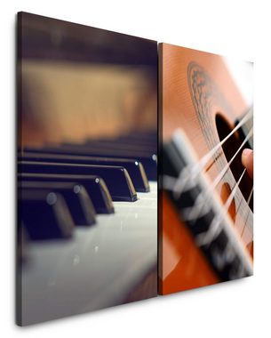 Sinus Art Leinwandbild 2 Bilder je 60x90cm Klavier Klaviertasten Piano Gitarre Musik Jazzclub Gitarrensaiten