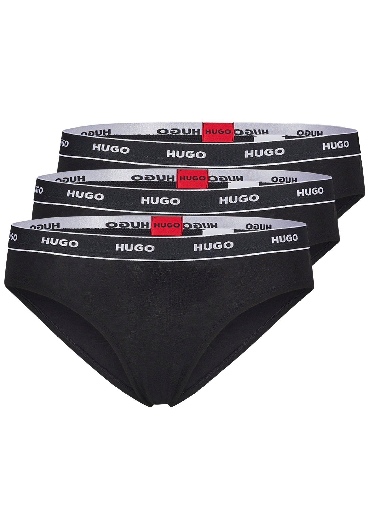 (Packung, Pack) Black001 HUGO Logo-Elastikbund TRIPLET BRIEF 3-St., HUGO 3er STRIPE mit Slip
