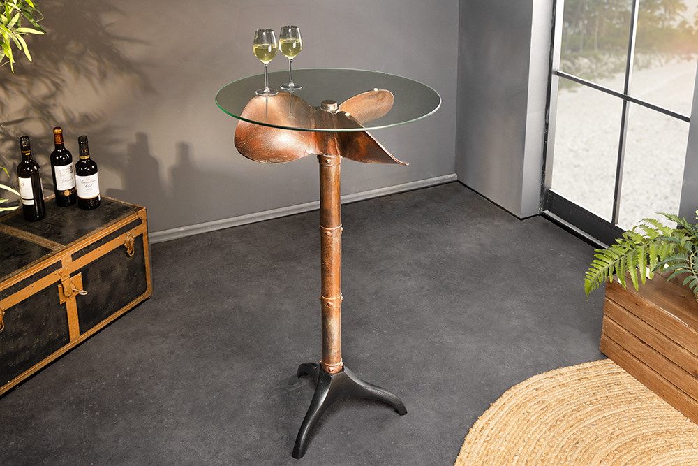 riess-ambiente Stehtisch OCEAN 105cm kupfer geflammt/schwarz - Glas, Metall, maritim, rund (Einzelartikel, 1-St), Bartisch im Schiffsschrauben-Design-ideal f. Hausbar & Feierlichkeiten